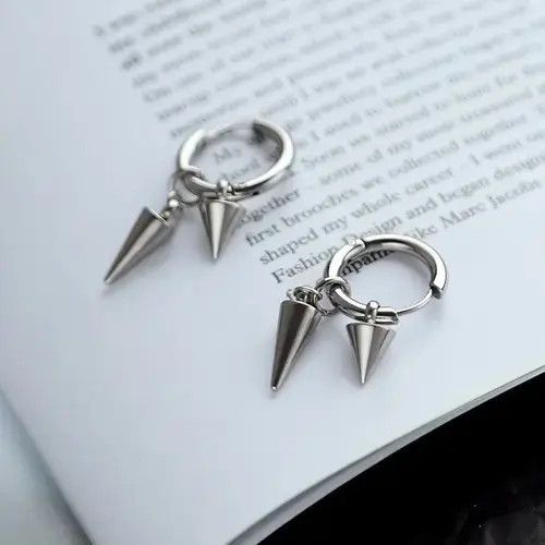 Jewelry × Sterling Silver × Vintage Stainless Steel Geometry Triangle Cone Drop Earrings for Men Size ONE SIZE - 3 Thumbnail