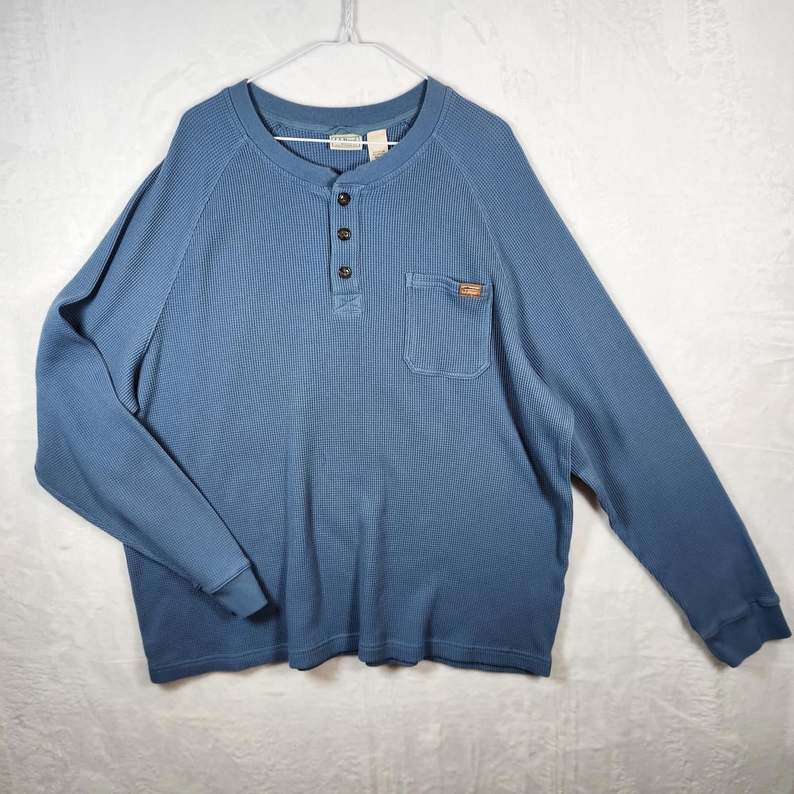 L.L. Bean LL Bean Waffle Knit Henley Blue Size 2XL Size US XXL / EU 58 / 5 - 1 Thumbnail