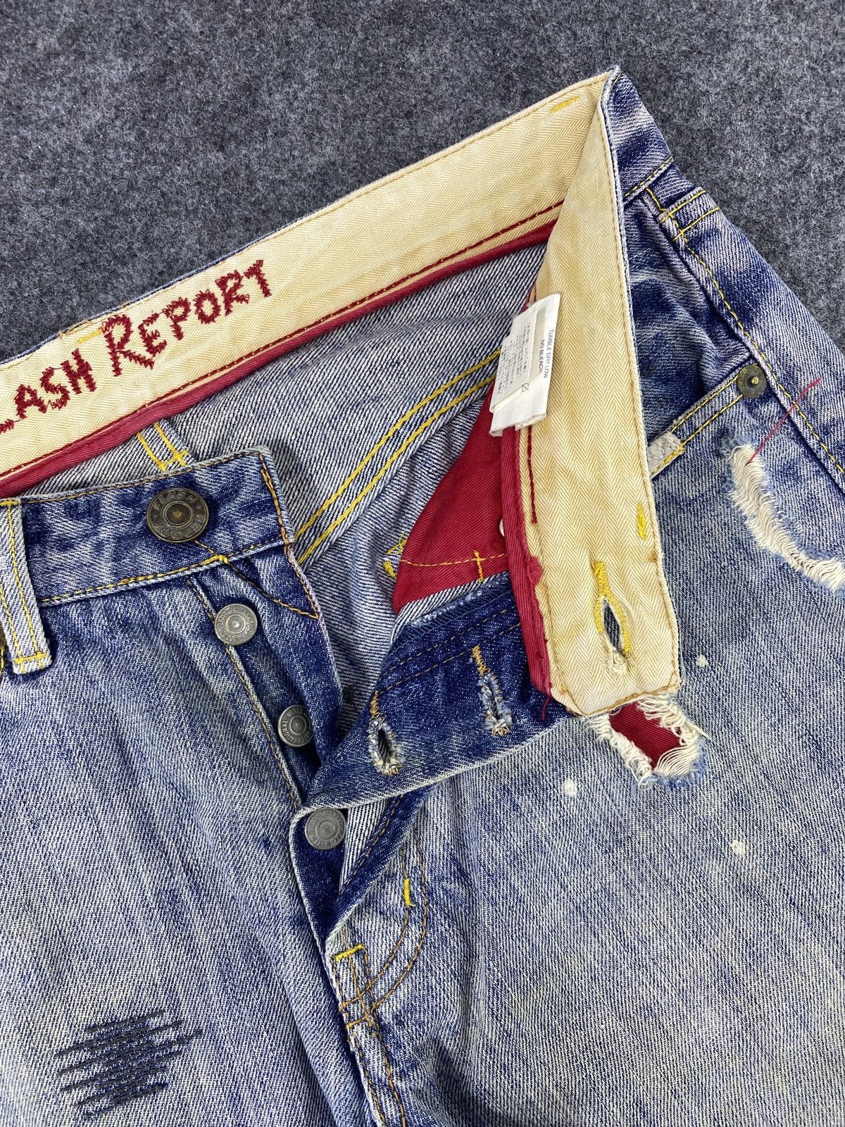 Japanese Brand × Jean Flash Report Distress Blue Wash Denim - J972 Size US 33 - 5 Thumbnail