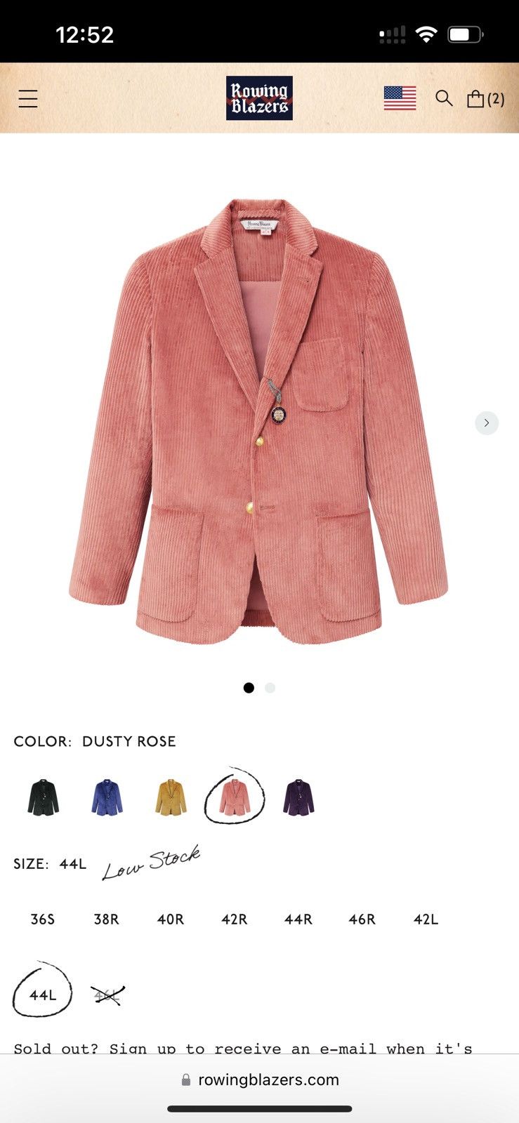 Rowing Blazers Pink Corduroy Blazer - Rowing Blazers Size 44L - 1 Thumbnail