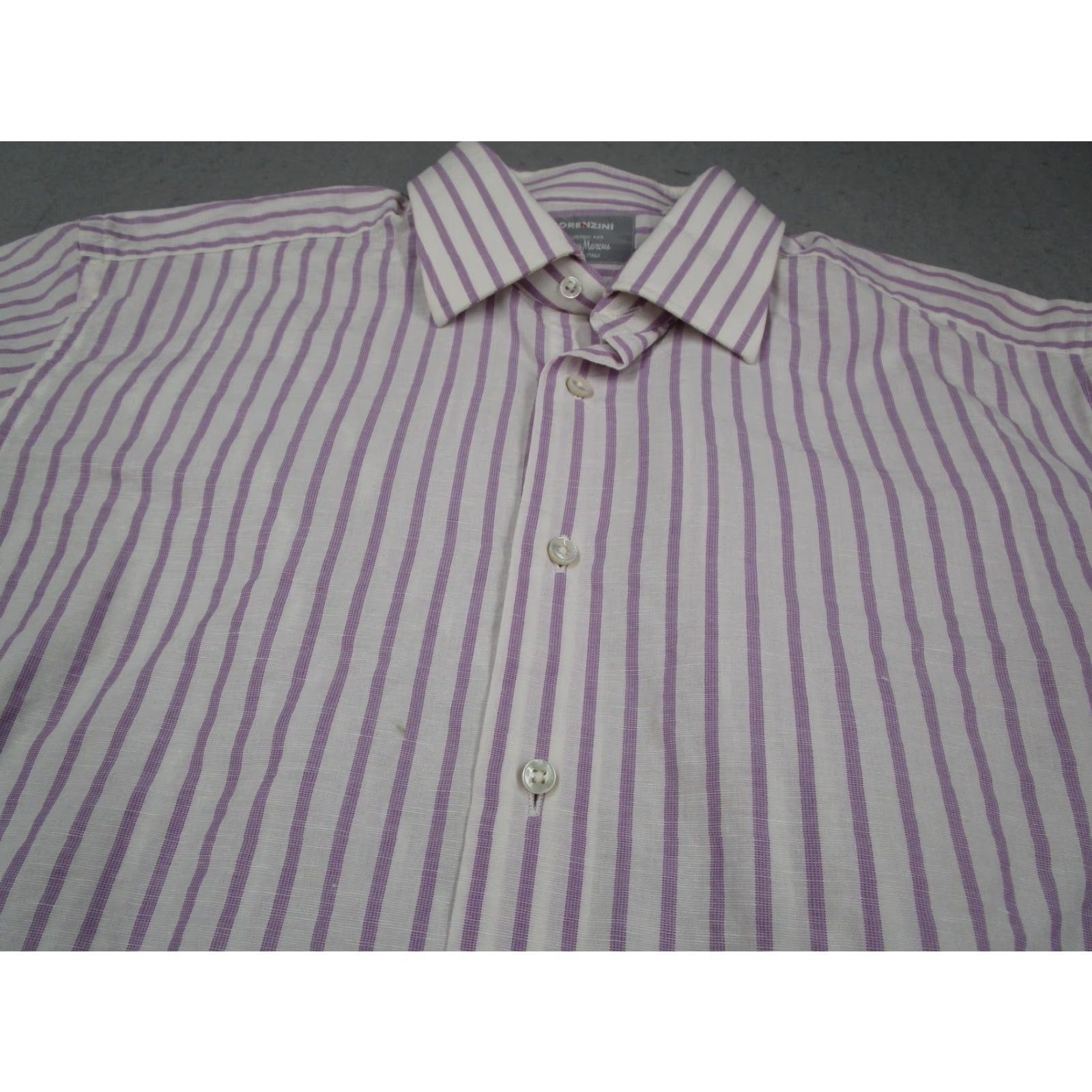 Vintage VINTAGE Lorenzini Dress Shirt Mens 42 White Purple Stripe Made in Italy Classic Fit Long Sleeve Neiman Marcus Size 42R - 2 Thumbnail