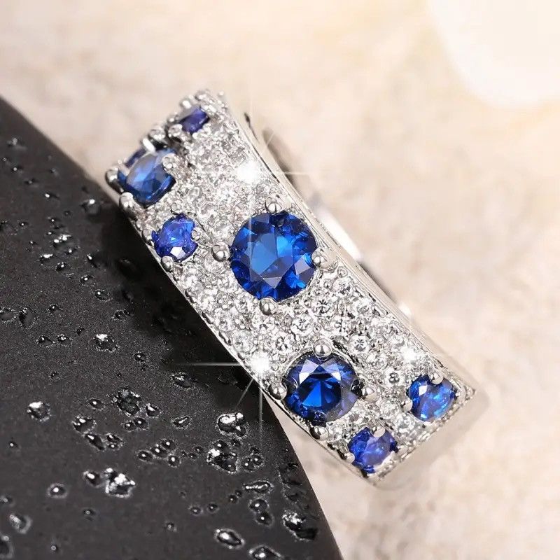 Jewelry × Vintage Huitan Dazzling Blue/White CZ New Ring Size ONE SIZE - 6 Thumbnail