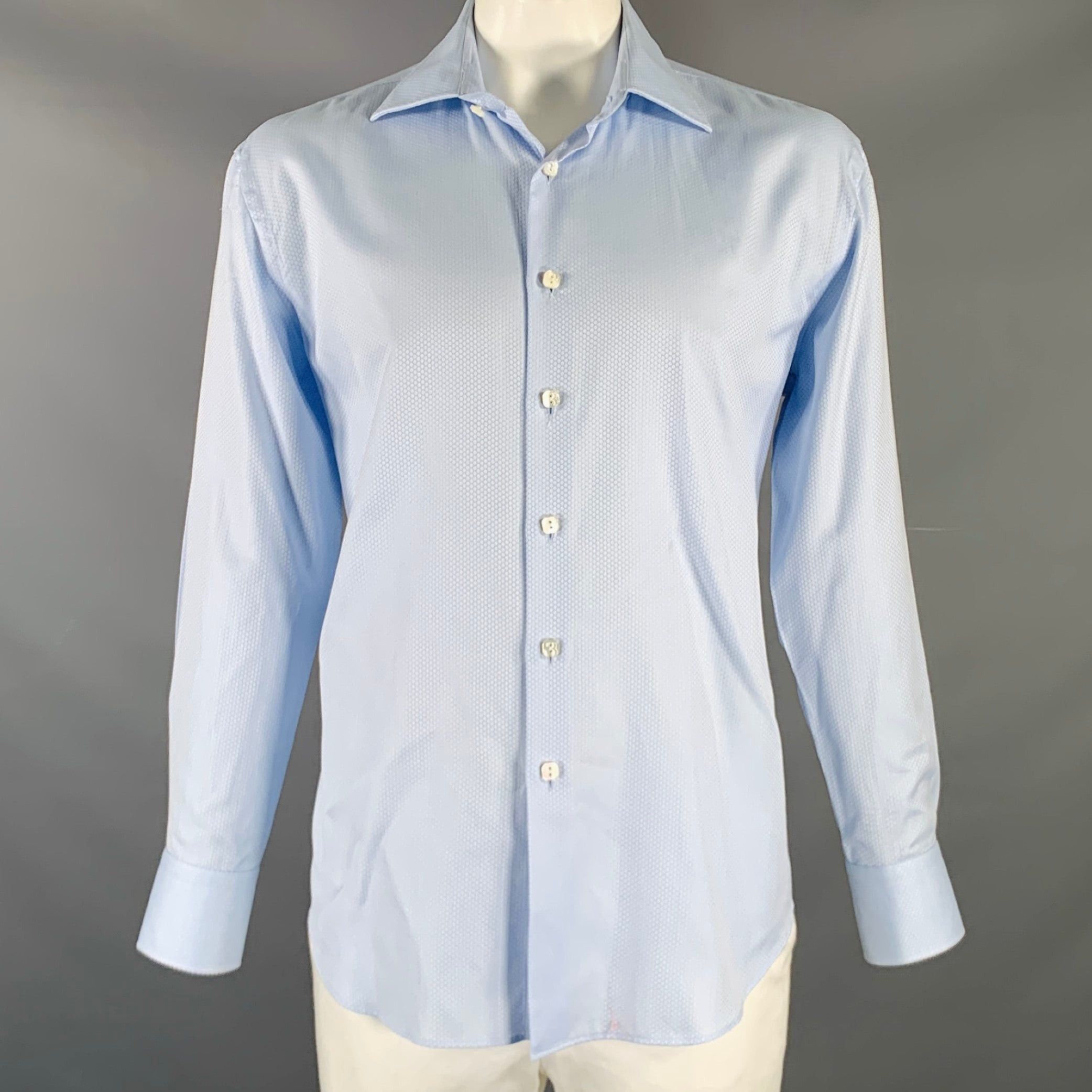 image of Billionaire Couture Blue Light Blue Jacquard Cotton Long Sleeve Shirt, Men's (Size XL)