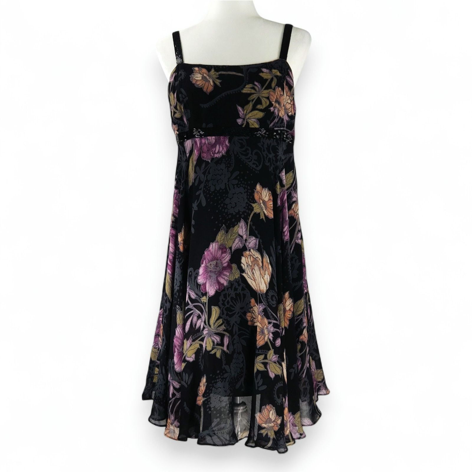 Other Eva Blue Petite Beaded Floral Midi Dress VTG Boho Whimsy 10P Size L / US 10 / IT 46 - 3 Thumbnail