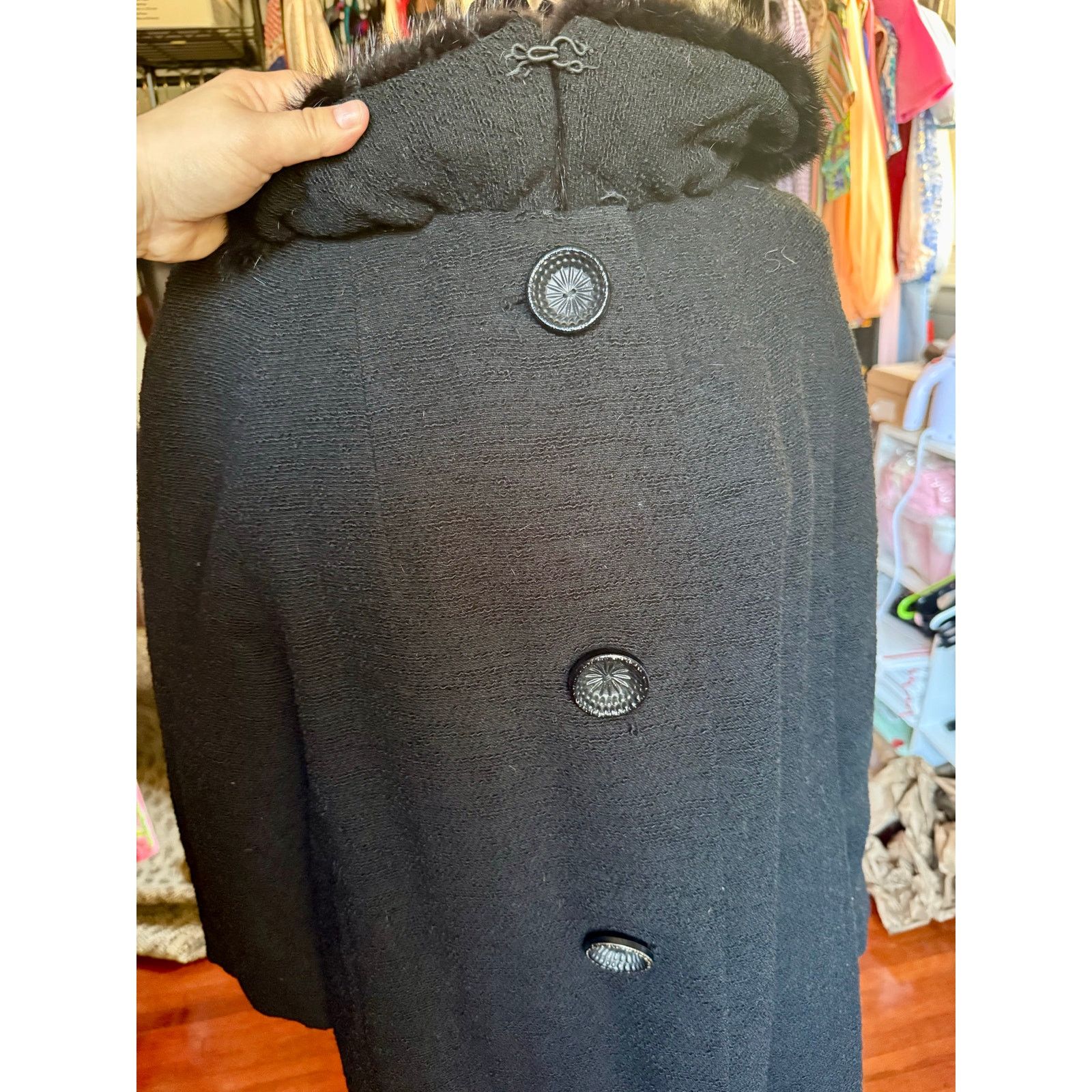 Vintage Vintage Betty Rose Black Wool Coat Fur Collar Jacket Small Size S / US 4 / IT 40 - 2 Thumbnail