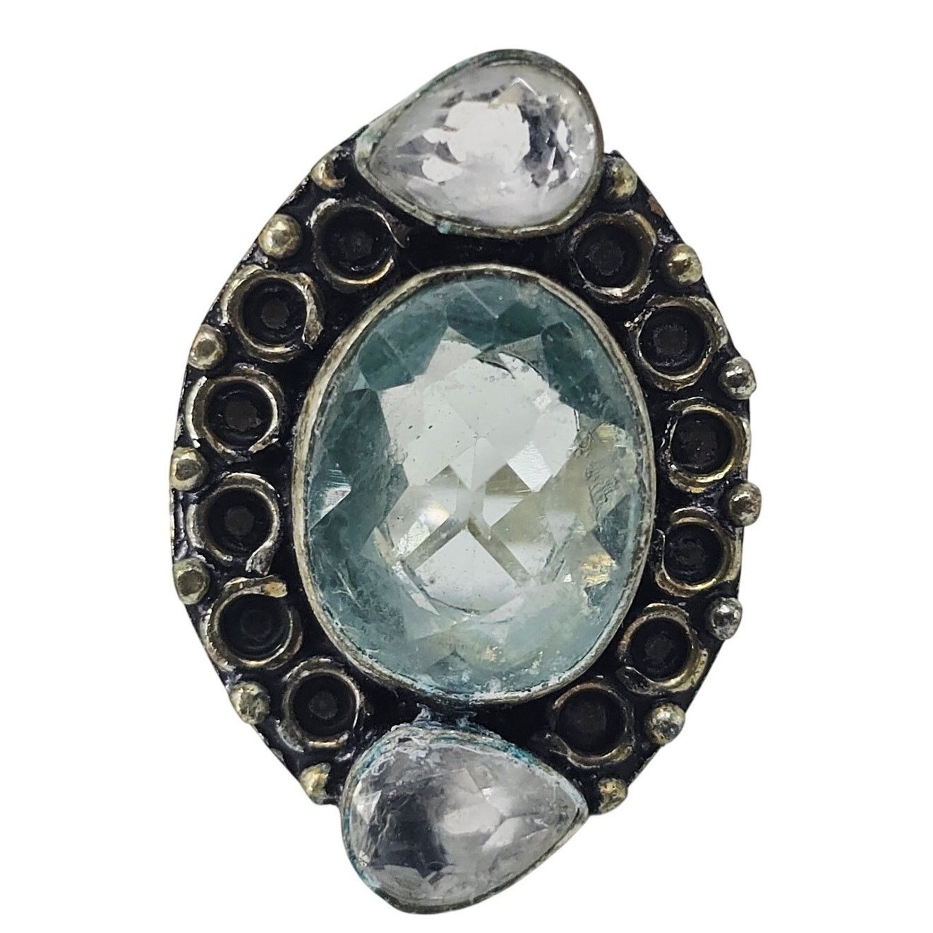 Handmade Blue Topaz Gemstone in Oxidized Silver Plated Ring Size 10.5 Size ONE SIZE - 1 Thumbnail