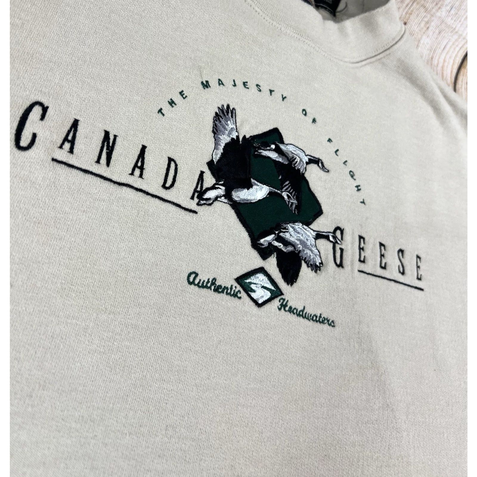 Vintage VINTAGE Headwaters Canada Geese Embroidered Crewneck Sweatshirt - Size L - tan - Cotton Polyester Knit - Regular Fit - Men Size US L / EU 52-54 / 3 - 7 Thumbnail