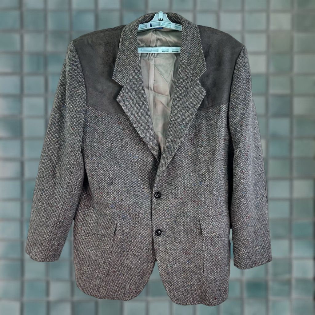 Pendleton Vintage Pendleton Men’s Wool Sport Coat Jacket 46 Gray Western Tweed Herringbone Single-Breasted Size 46R - 1 Thumbnail