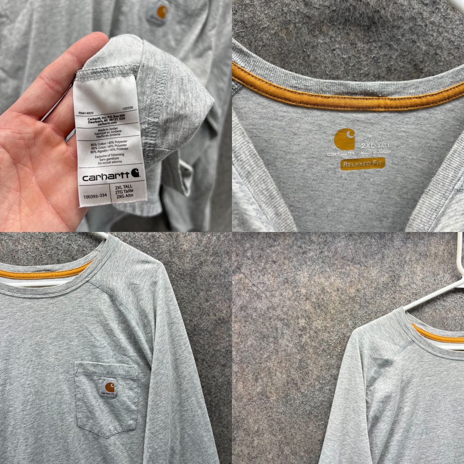 Carhartt Carhartt Force Shirt Men 2XL Tall Heather Gray Cotton Long Sleeve Pocket Crew Neck Size US XXL / EU 58 / 5 - 8 Thumbnail
