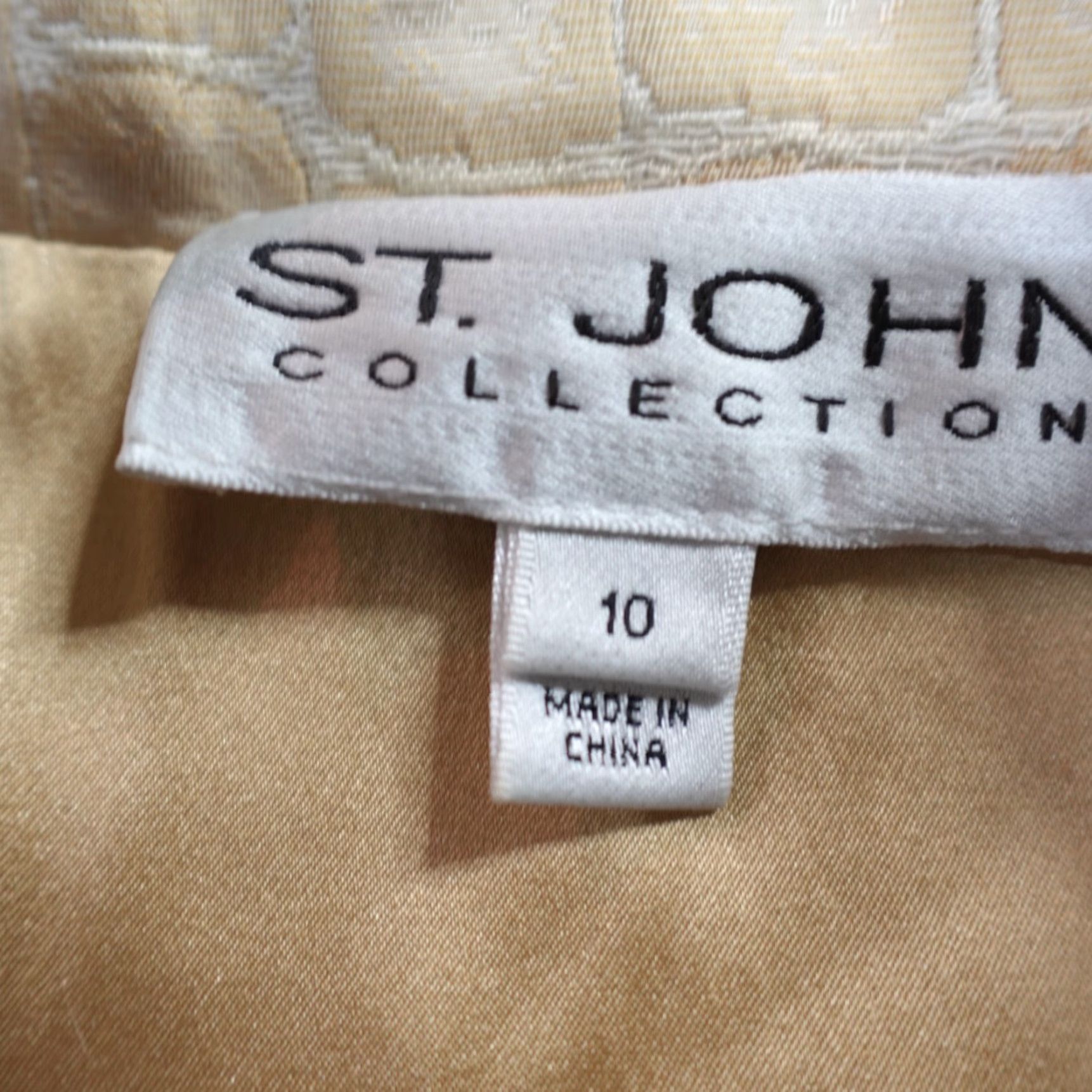 St. John St. John Blazer Shirt Womens Jacket 10 Beige Geometric Silk Lined Long Sleeve Knit N/A Size L / US 10 / IT 46 - 3 Thumbnail