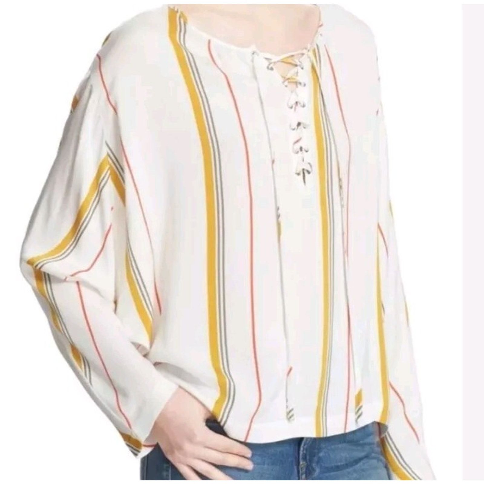 Frame Frame Saffron Summer Stripe White Silk Blend Lace S A001439 Size S / US 4 / IT 40 - 1 Thumbnail