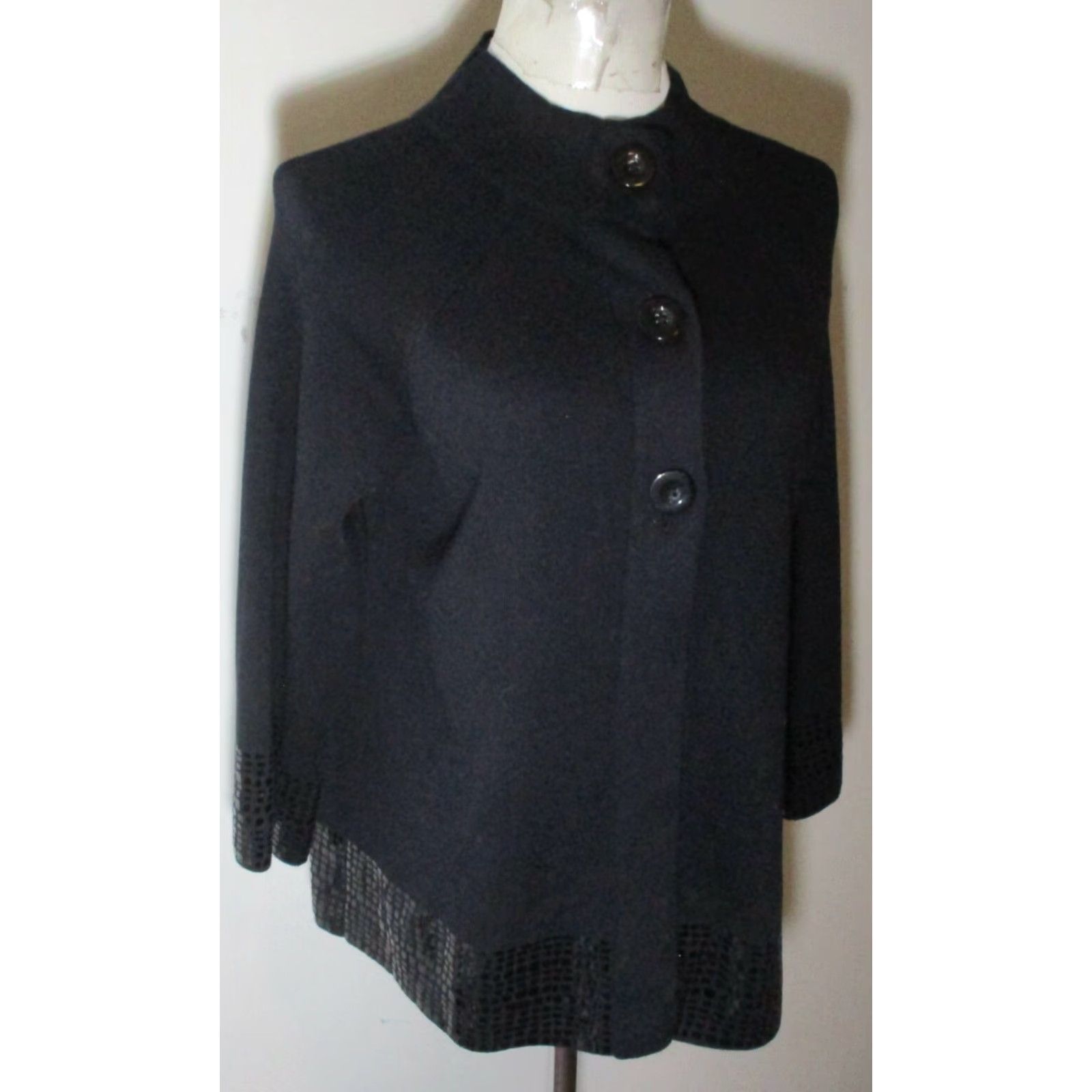 Vintage DANA BUCHMAN Navy Blue Mock Cardigan Sweater Size M Women 3/4 Sleeve Knit Cotton Blend Cardigan, Classic Fit, Button Down, All Seasons Size M / US 6-8 / IT 42-44 - 3 Thumbnail