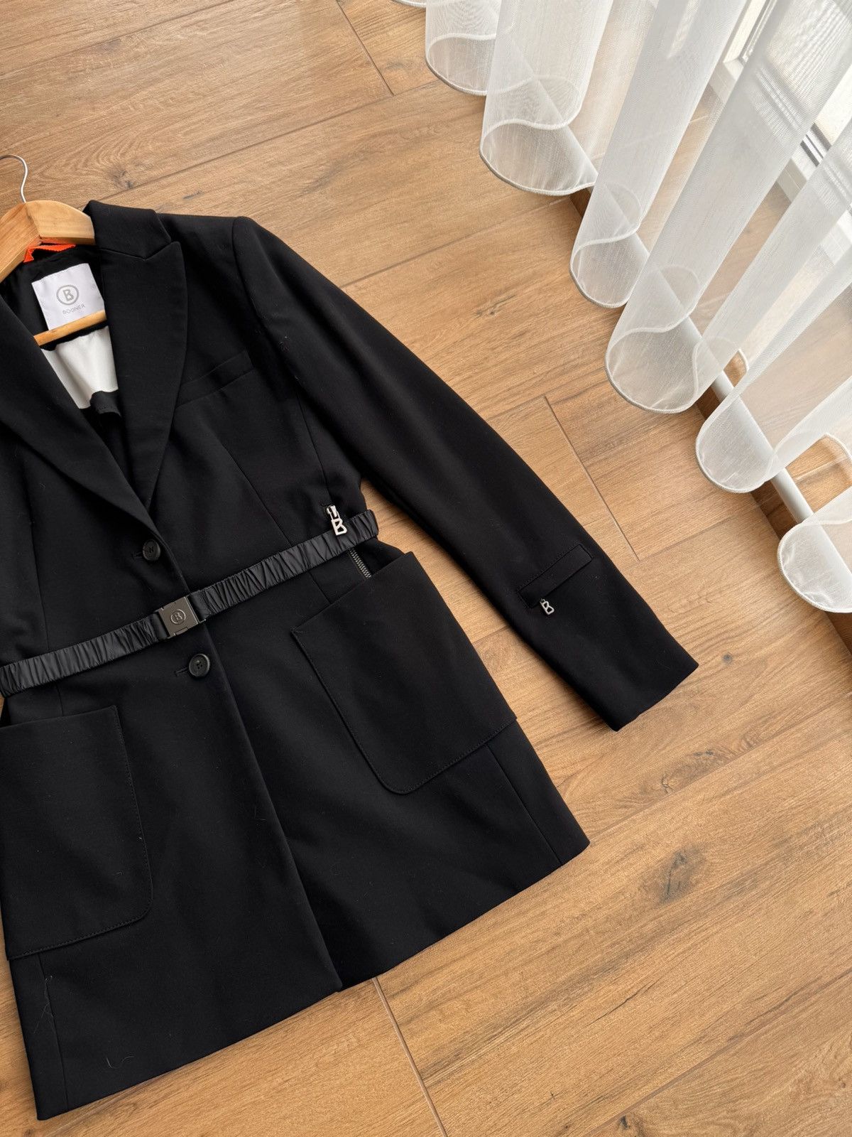 Bogner × Vintage Vintage Bogner Luxury Belted Viscose Black Blazer Jacket Size S / US 4 / IT 40 - 2 Thumbnail
