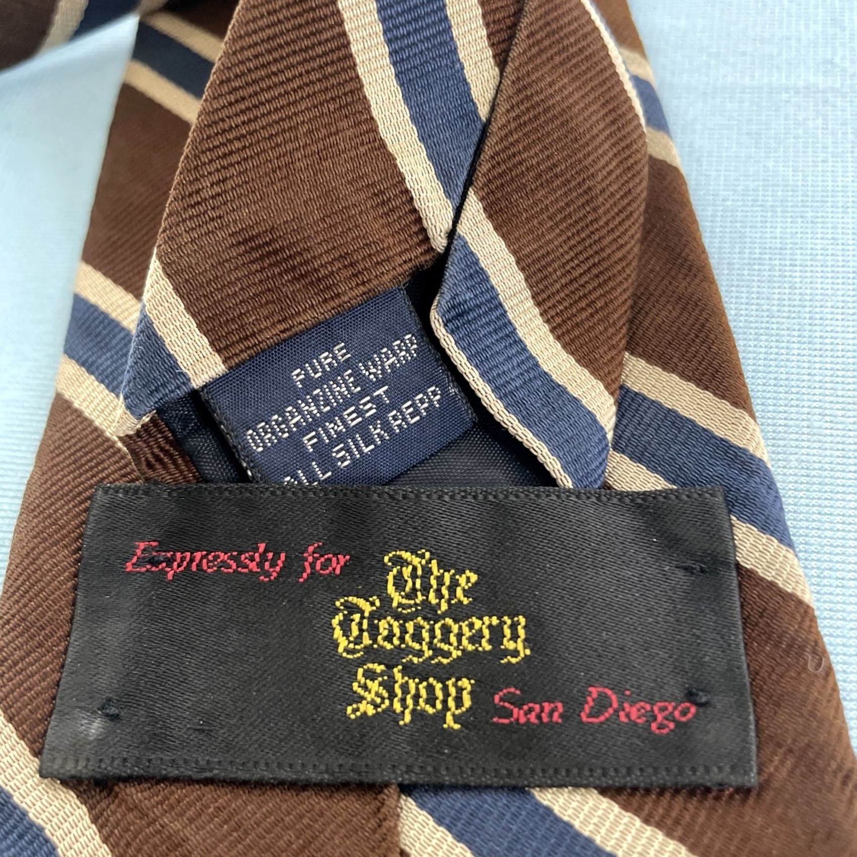 Vintage VINTAGE The Toggery Shop Organzine Warp Fine Repp Tie Brown Navy Blue Stripe vtg 4x56 Capsule Wide Necktie Mens Tie Size ONE SIZE - 5 Thumbnail