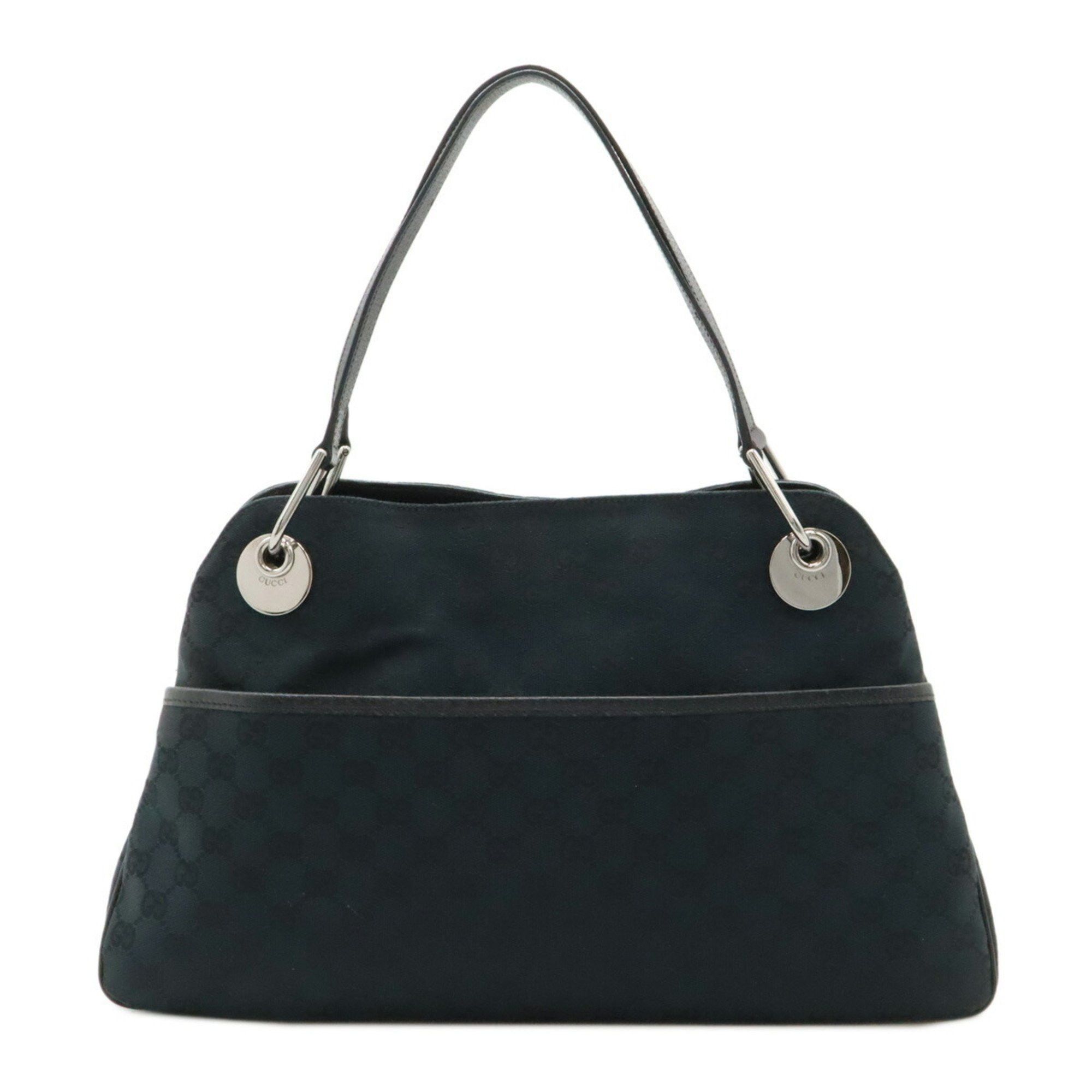 Gucci GG Canvas Shoulder Bag Tote Leather Black 121023, Women's