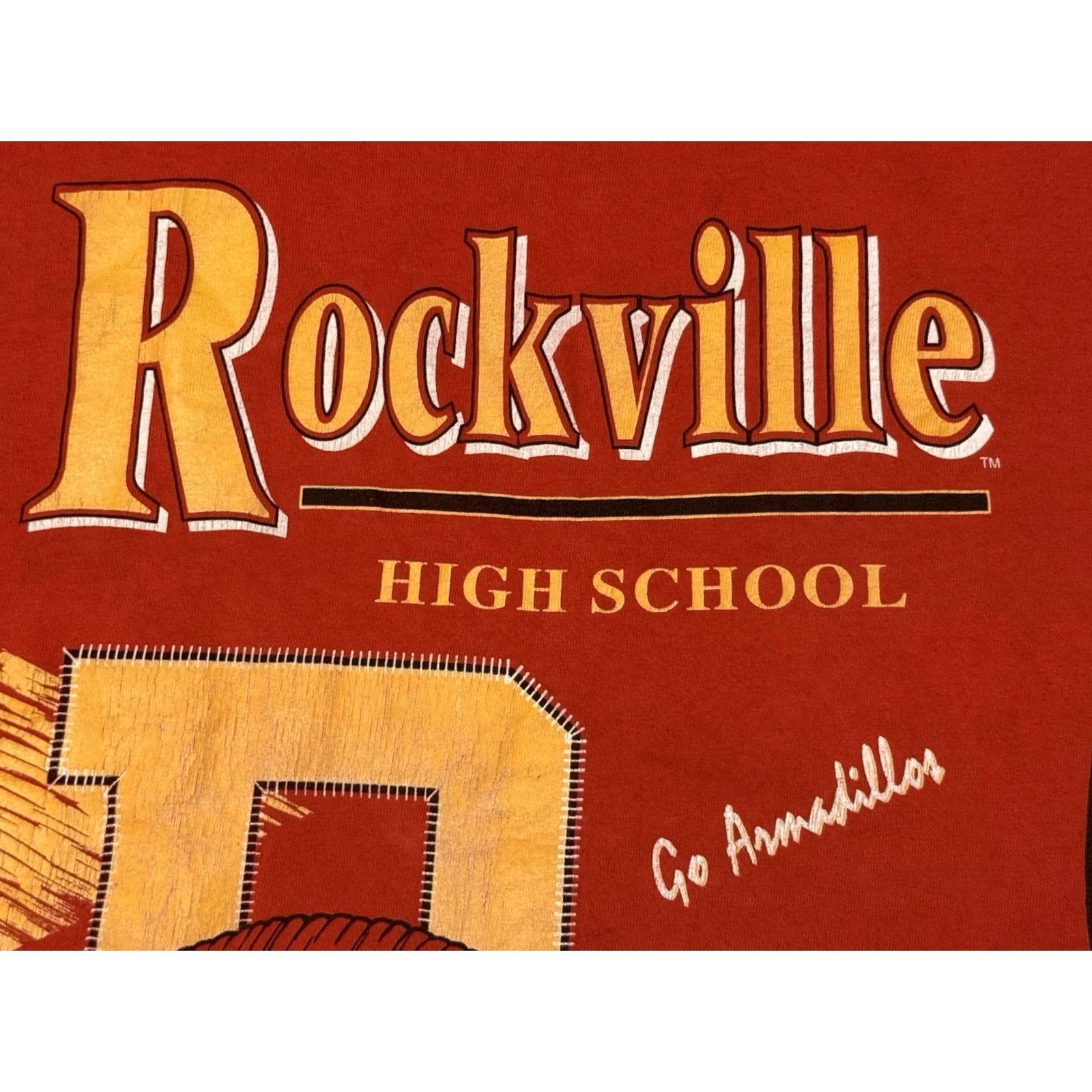 Fruit Of The Loom VINTAGE Rockville High School Armadillos Shirt M Red 90s FOTL Cotton Graphic Print Crew Neck Unisex Adults Size US M / EU 48-50 / 2 - 3 Thumbnail