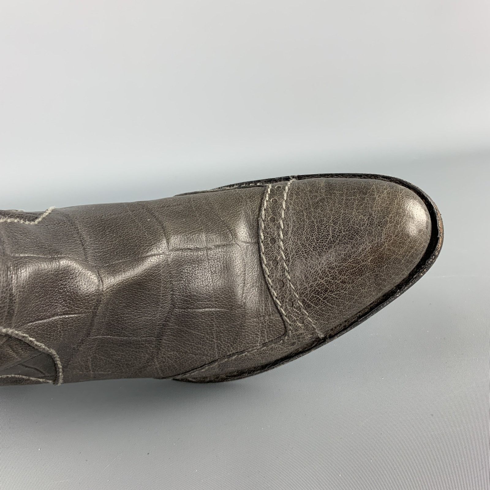 HENRY BEGUELIN Grey Crocodile Embossed Leather Knee High Boots Size US 8.5 / IT 38.5 - 4 Thumbnail