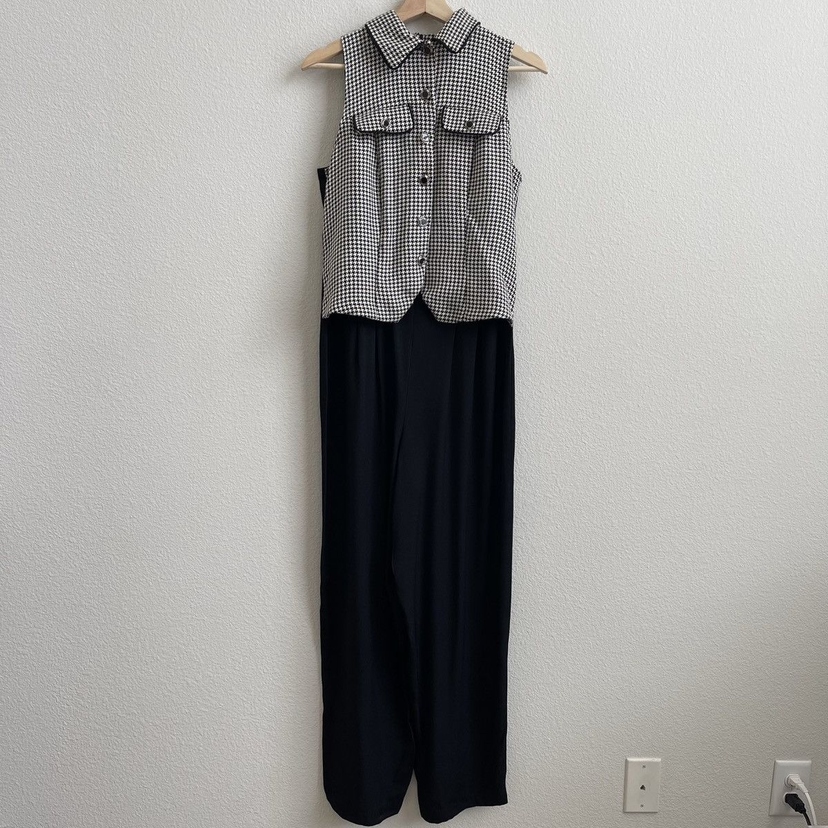 Vintage CITY TRIANGLES Vintage 90s Black White Houndstooth Jumpsuit Size 32" / US 10 / IT 46 - 2 Thumbnail