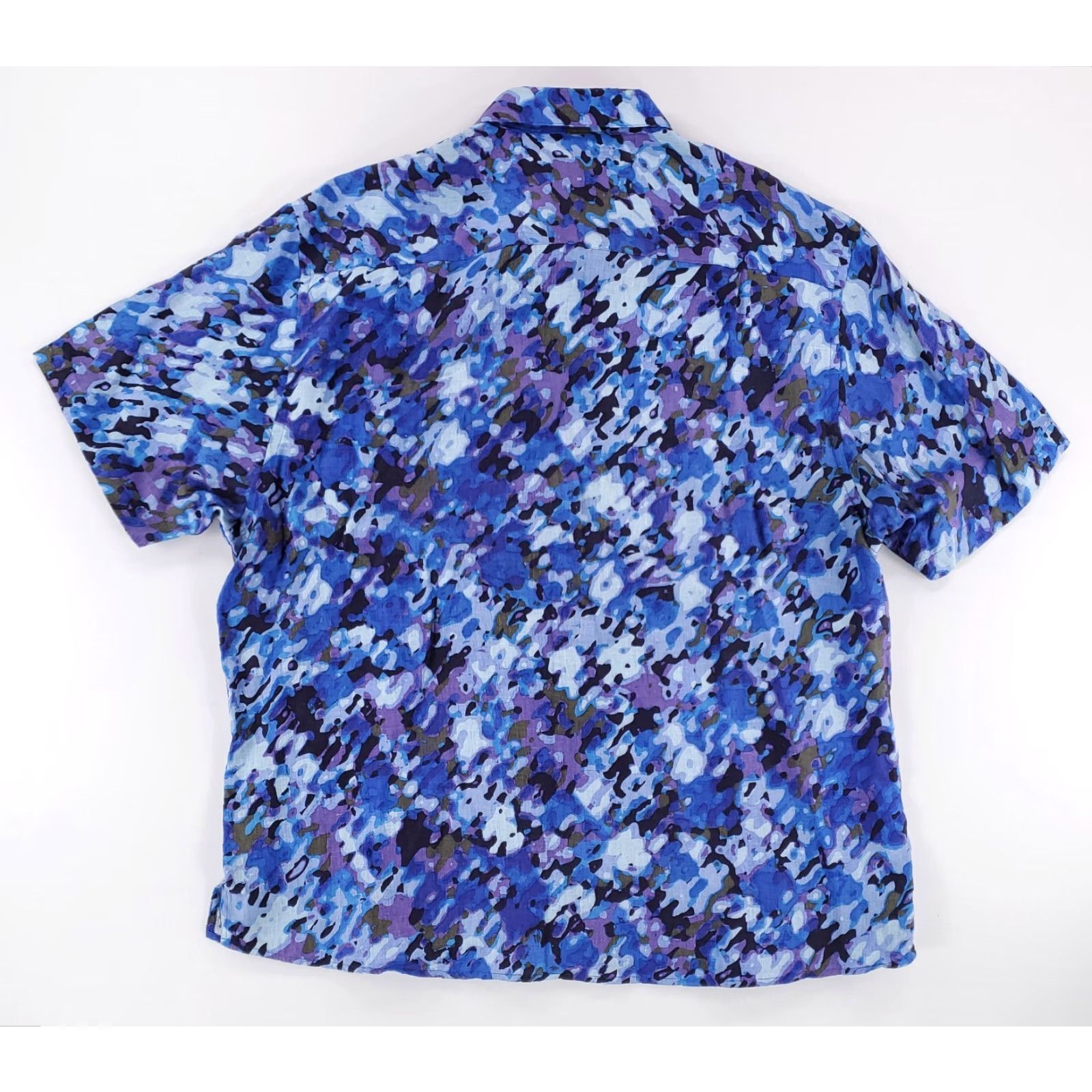 Vintage Jhane Barnes Button-Up Shirt Blue 100% Linen Short Sleeve Mens XXL Abstract Shirt Size US XXL / EU 58 / 5 - 4 Thumbnail
