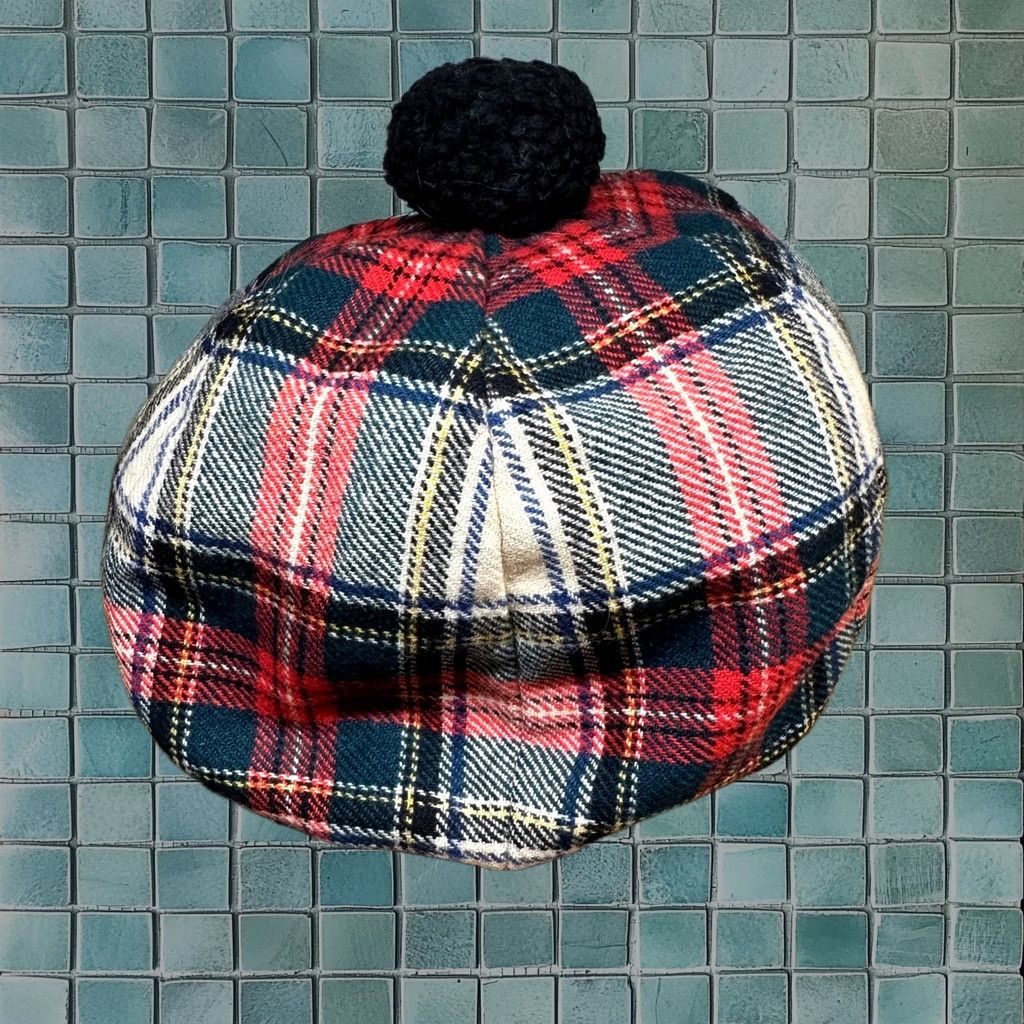 Vintage Harrods London Tartan Plaid Tam O Shanter Hat Pom Pom Pure New Wool Made In Uk Unisex Adults, Men's