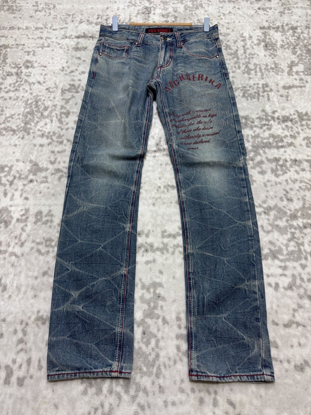 Hysteric Glamour Jack Serika Poem Print Denim Crack Wash Visual Kei Archive Size US 29 - 2 Thumbnail