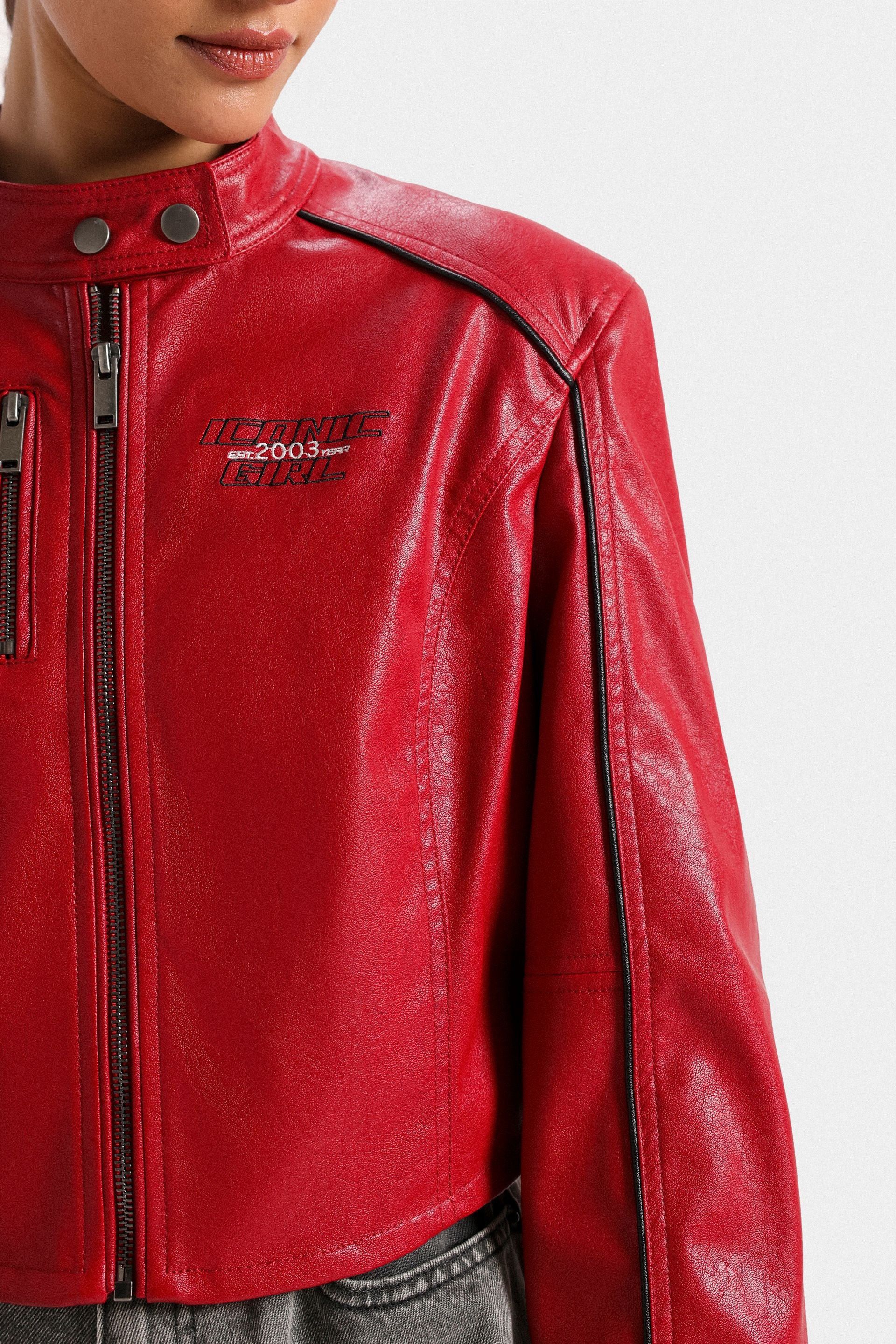 Other Red Faux Leather Jacket Women – Cropped Vegan Leather Jacket Size S / US 4 / IT 40 - 7 Thumbnail