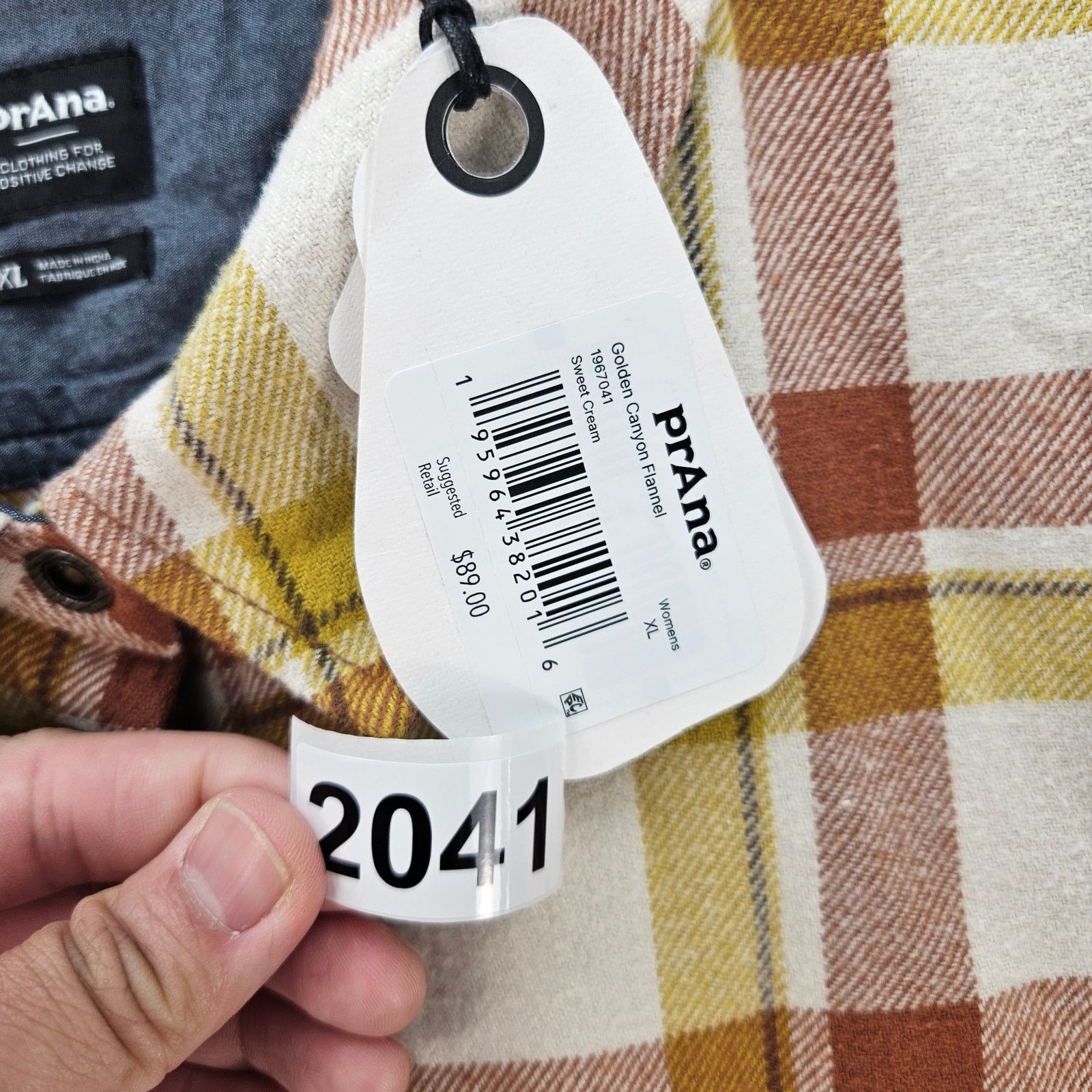 Prana PRANA WOMEN'S XL GOLDEN CANYON FLANNEL SWEET CREAM PLAID Size XL / US 12-14 / IT 48-50 - 3 Thumbnail