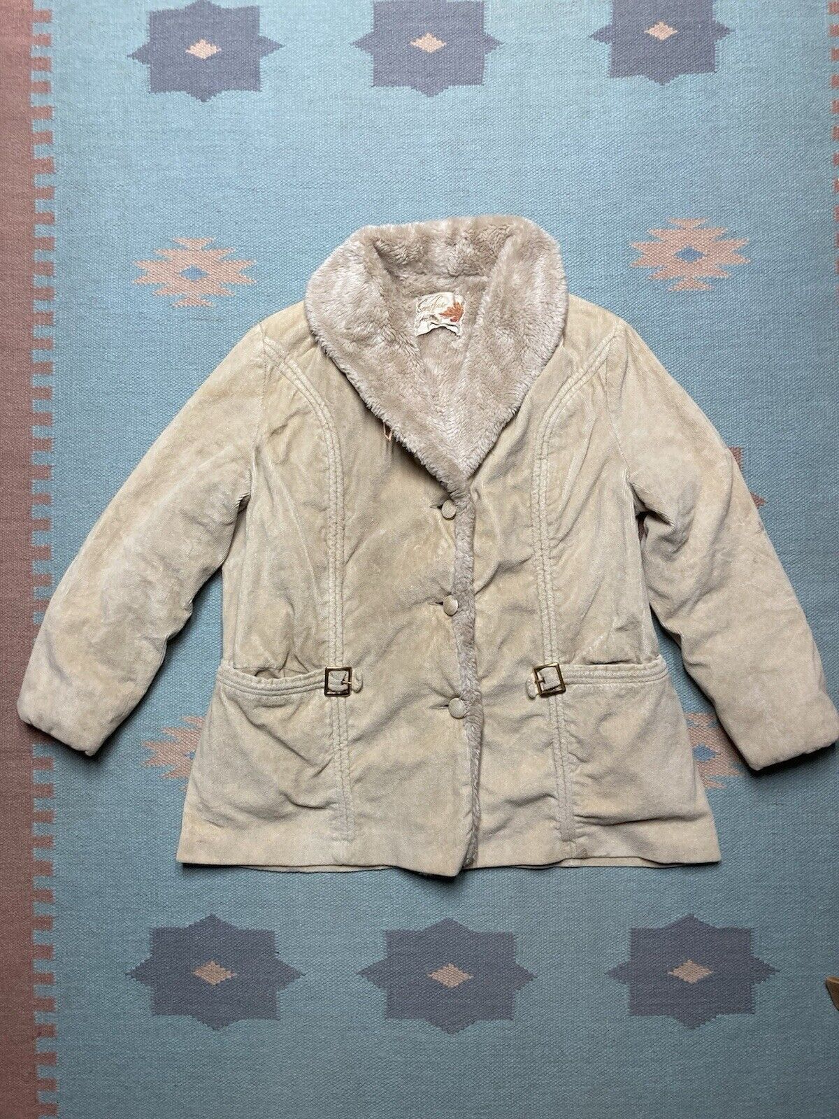 Vintage 60s corduroy jacket faux fur shawl collar penny lane women L Size L / US 10 / IT 46 - 1 Thumbnail