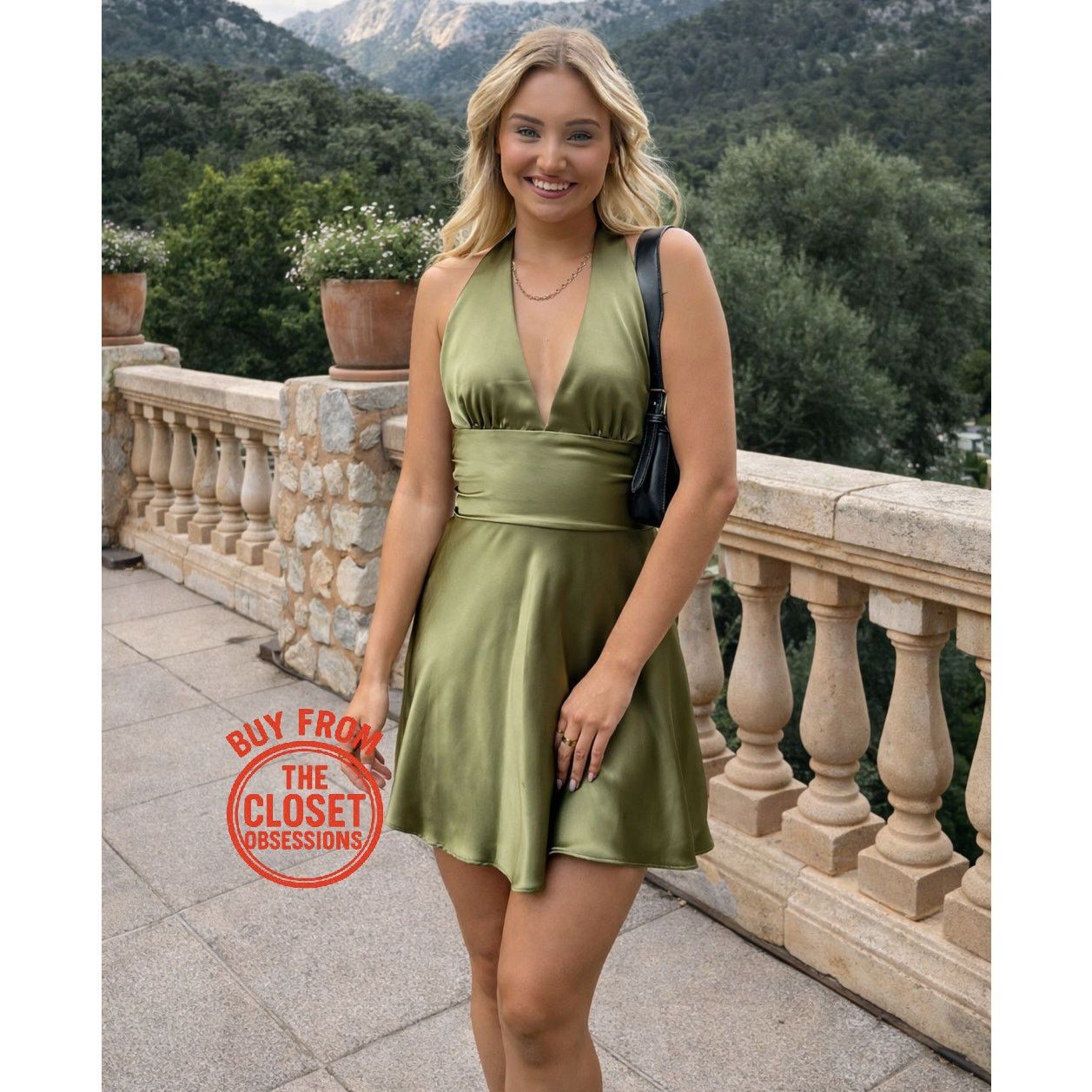 Zara Zara Satin Halter Mini Dress Olive Green Open Back NWT Size L / US 10 / IT 46 - 3 Thumbnail