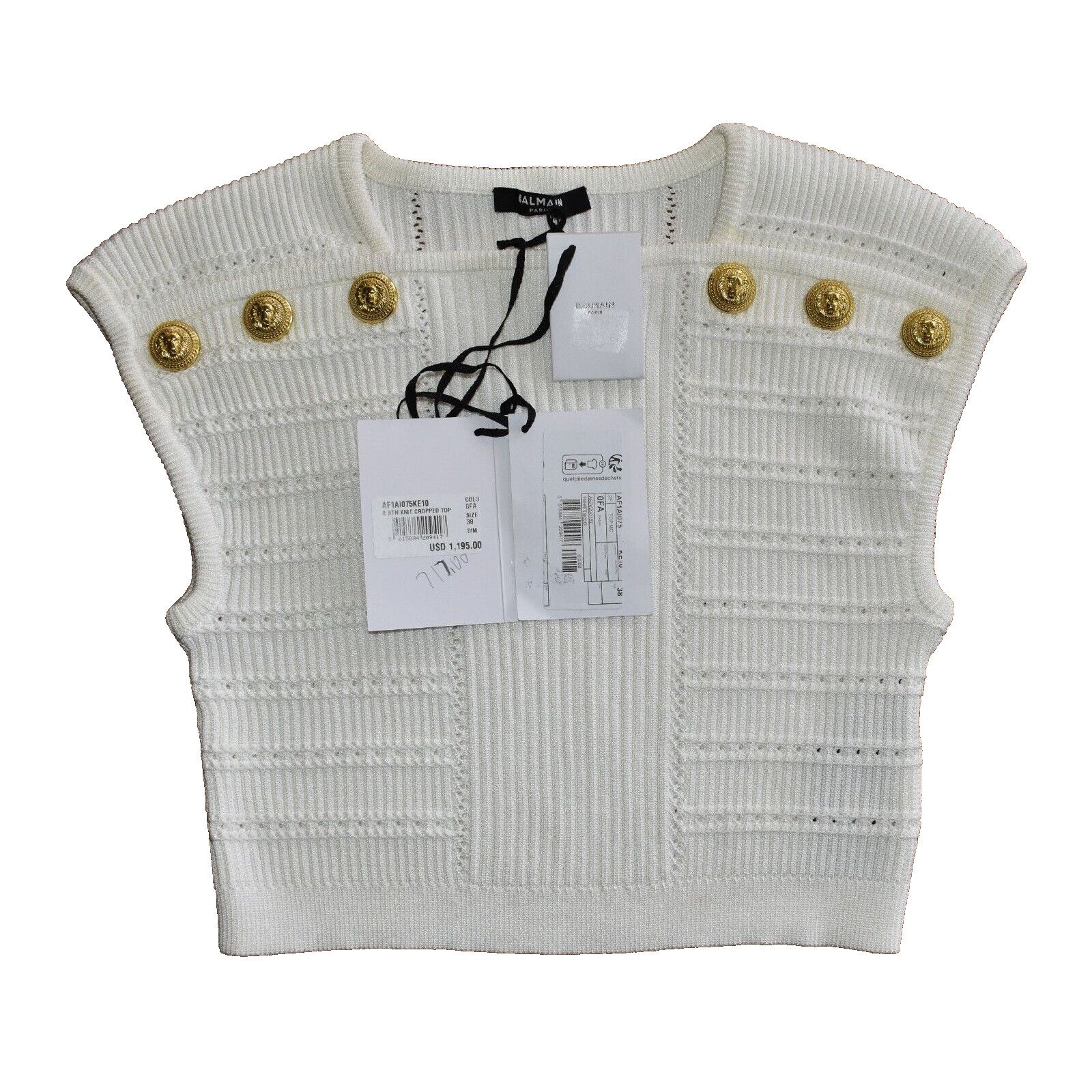 Balmain NWT BALMAIN Ribbed Knit Six Embellished Buttons Top 38 $1195 Size XS / US 0-2 / IT 36-38 - 4 Thumbnail