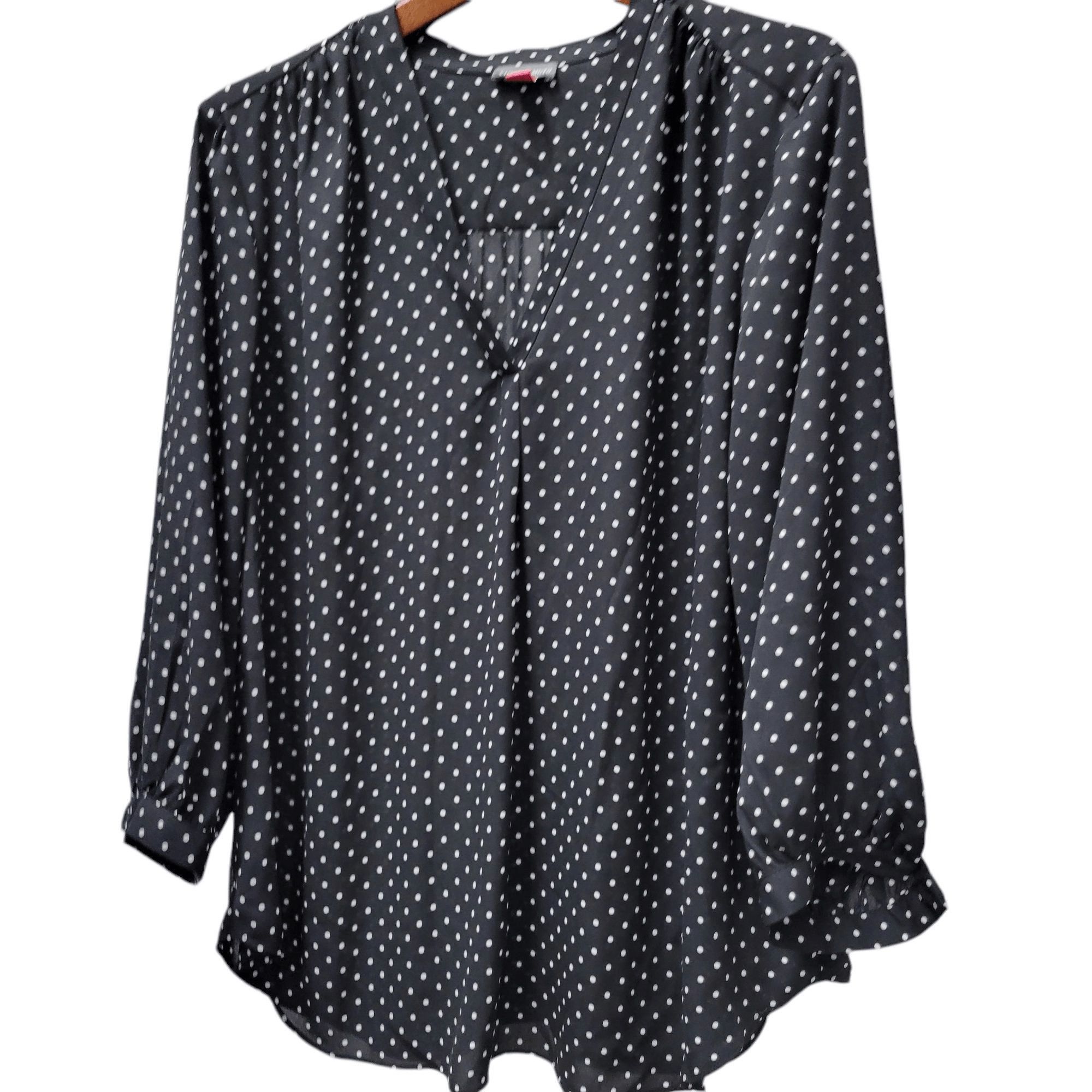 Vince Camuto Vince Camuto Vneck Polka-dot Long-Sleeves Top Blouse Size 2X Size XXL / US 16-18 / IT 52-54 - 2 Thumbnail