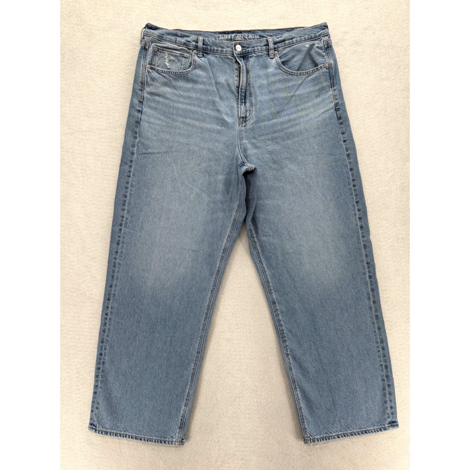 American Eagle Outfitters American Eagle Outfitters Jeans Womens 18 High Rise Baggy Straight Blue Light Wash Denim Cotton Spandex 5-Pocket Zipper Button Vintage No Size 40" / US 18 - 2 Thumbnail