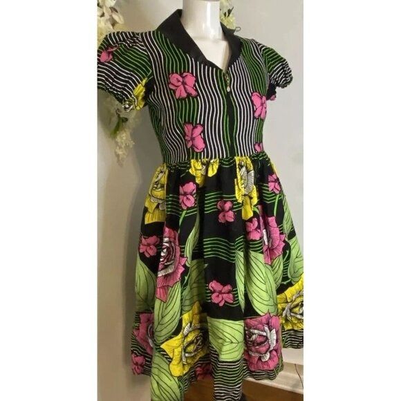 Designer Afrothrone Made to Order African Print Short Sleeve Cotton M Size S / US 4 / IT 40 - 8 Thumbnail