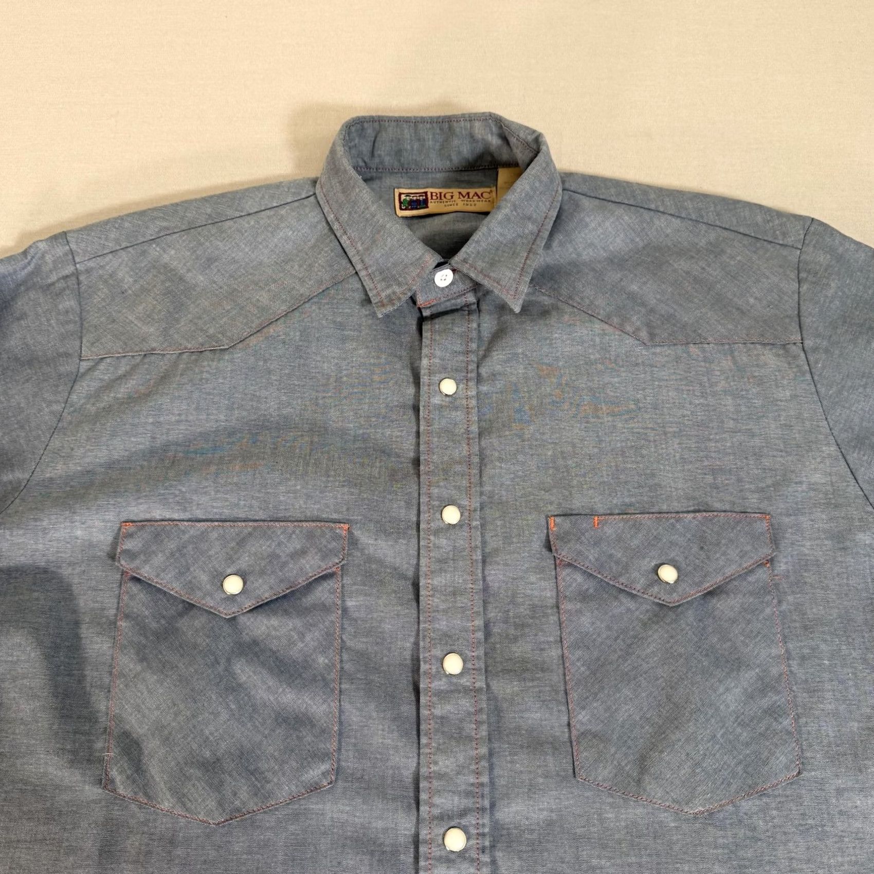 Vintage VINTAGE Big Mac Shirt Mens Large Tall Blue Chambray Pearl Snap Western Work Size US L / EU 52-54 / 3 - 2 Thumbnail