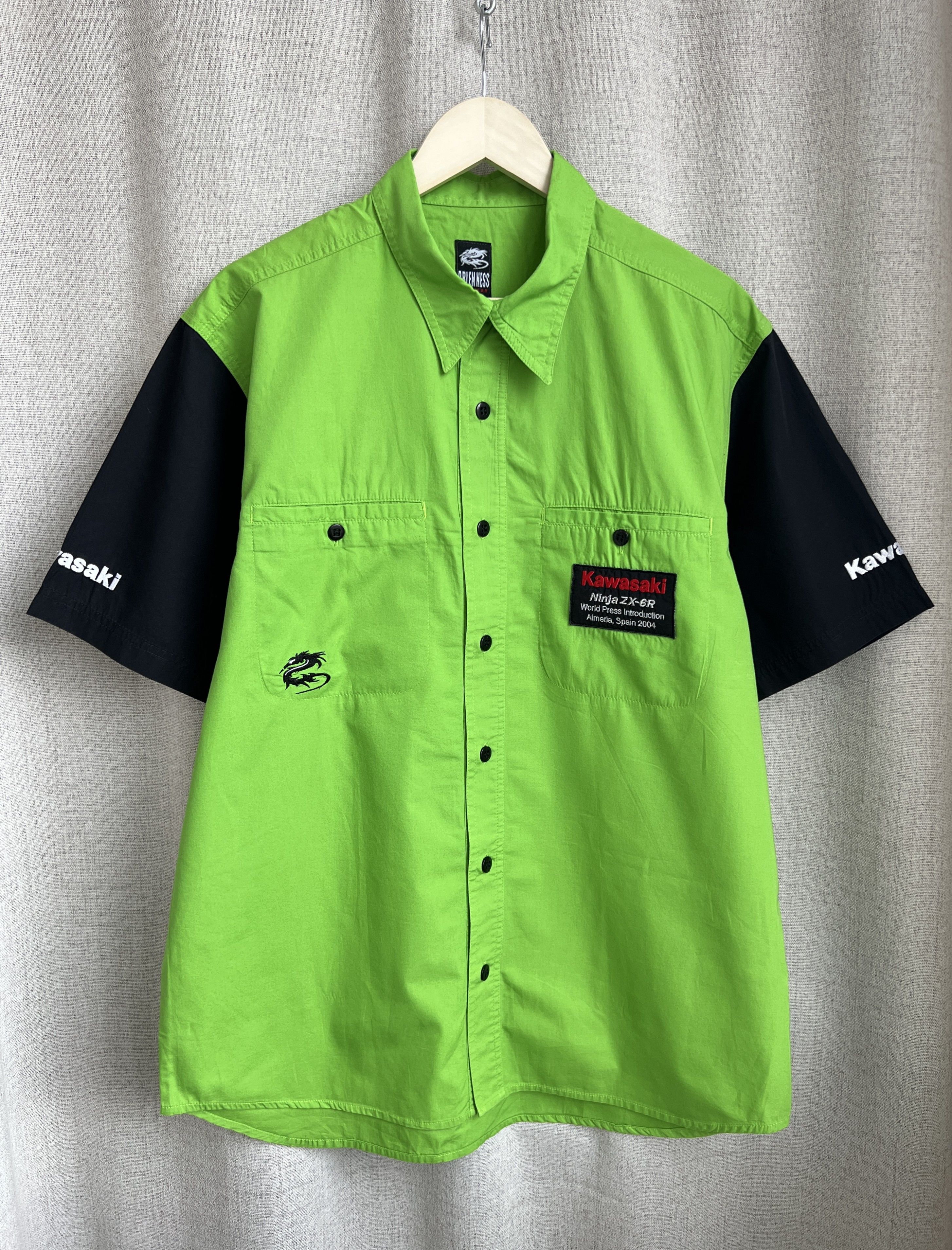 Vintage Y2K Kawasaki Ninja 2004 Moto Button Shirt Embroidery Size US L / EU 52-54 / 3 - 3 Thumbnail