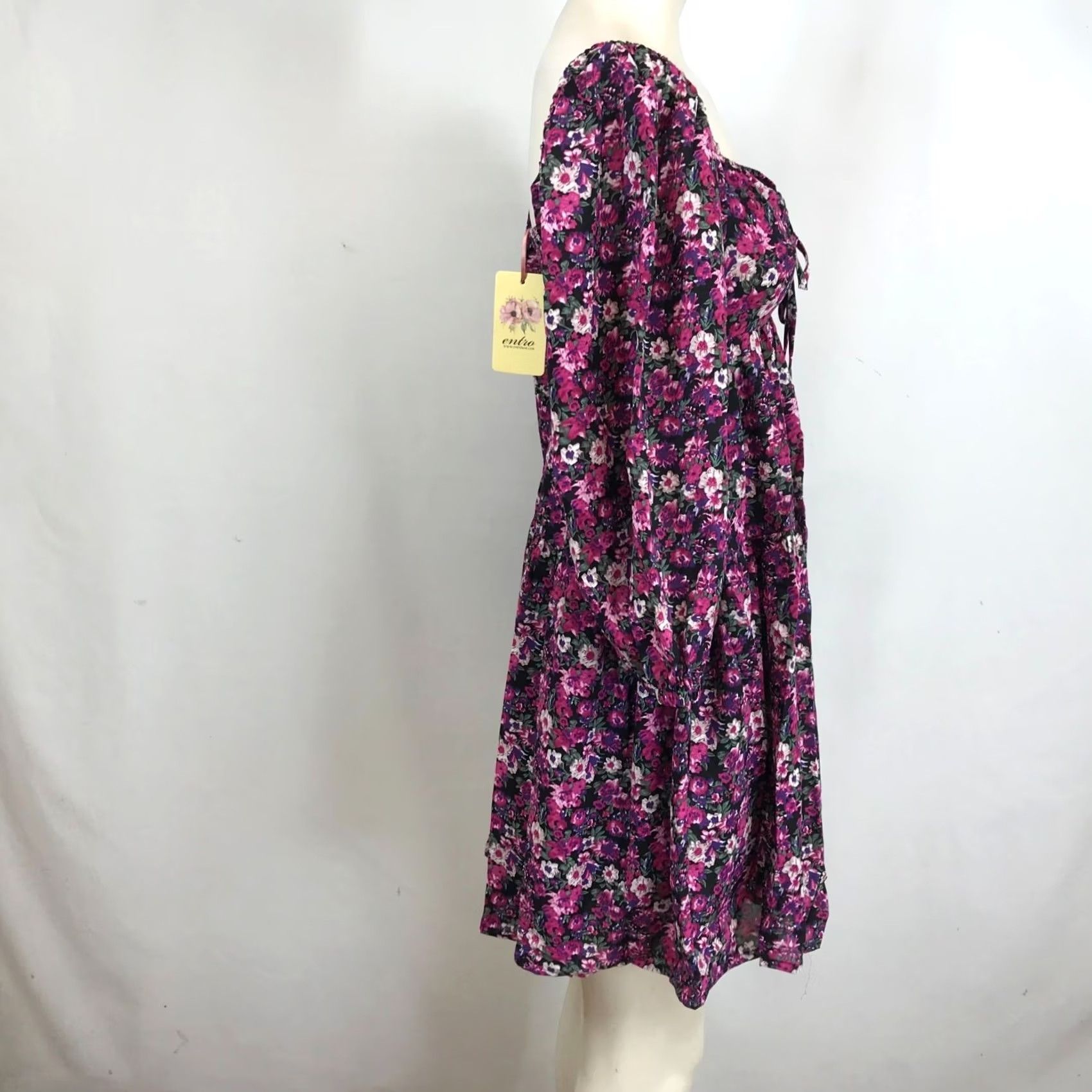 Vintage ENTRO Dress Women's Small Floral Long Sleeve Shift Polyester Ties At Neck Size S / US 4 / IT 40 - 4 Thumbnail
