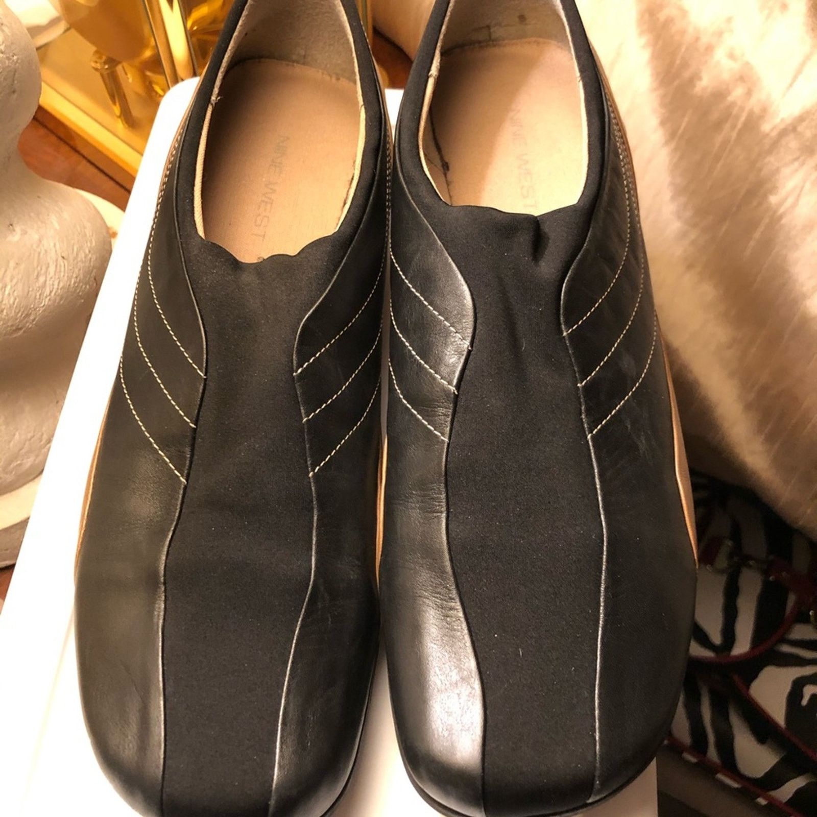 Nine West NINE WEST Black/Brown Leather/Fabric Flat Loafer Size US 11 / IT 41 - 1 Thumbnail