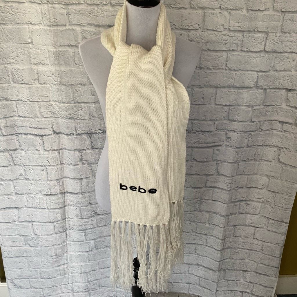 Bebe Bebe women OS Winter beanie and scarf white w/black writing Size ONE SIZE - 7 Thumbnail