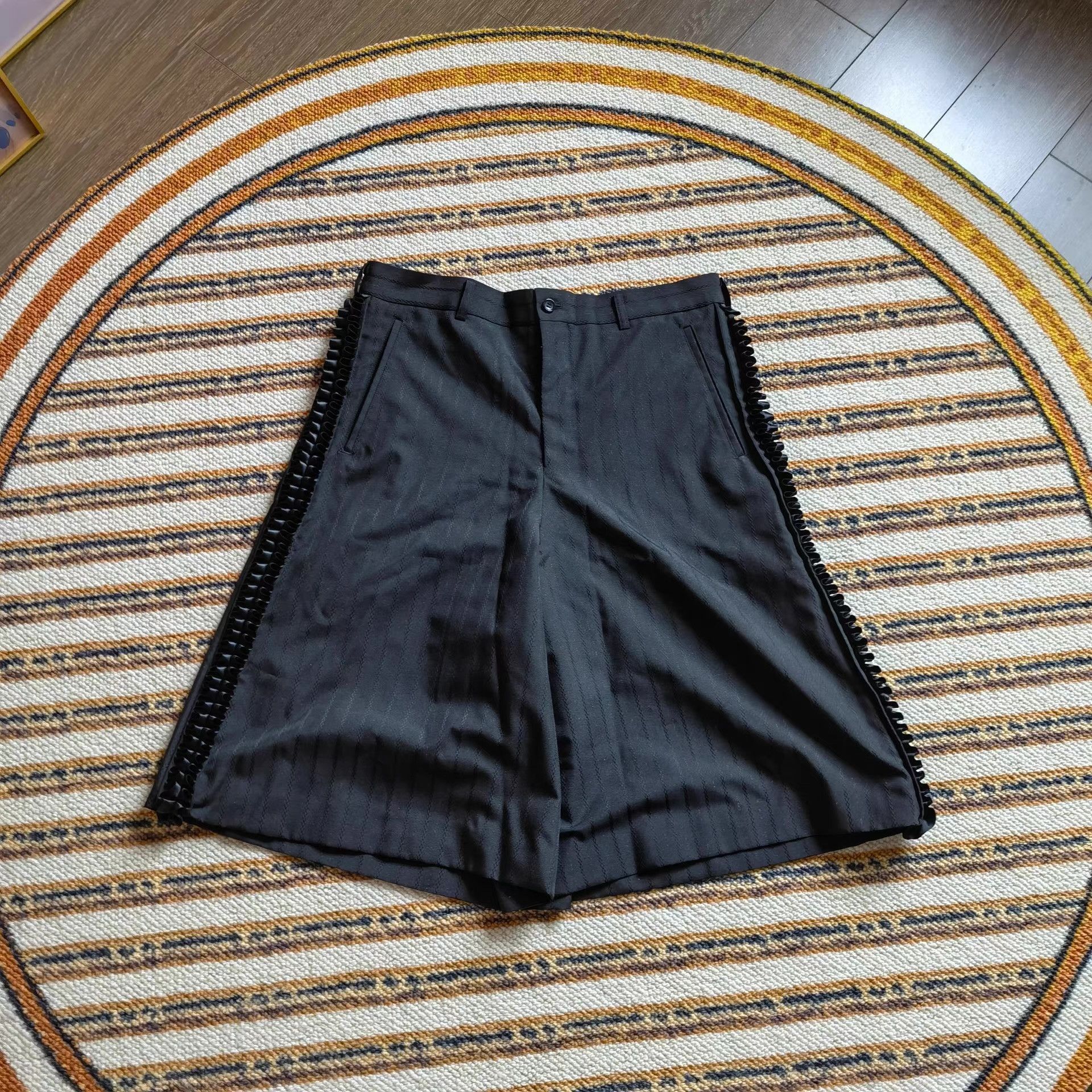 Comme des Garcons Homme Plus Black Striped Shorts with Fringe Detail Size 36 Size US 36 / EU 52 - 1 Thumbnail