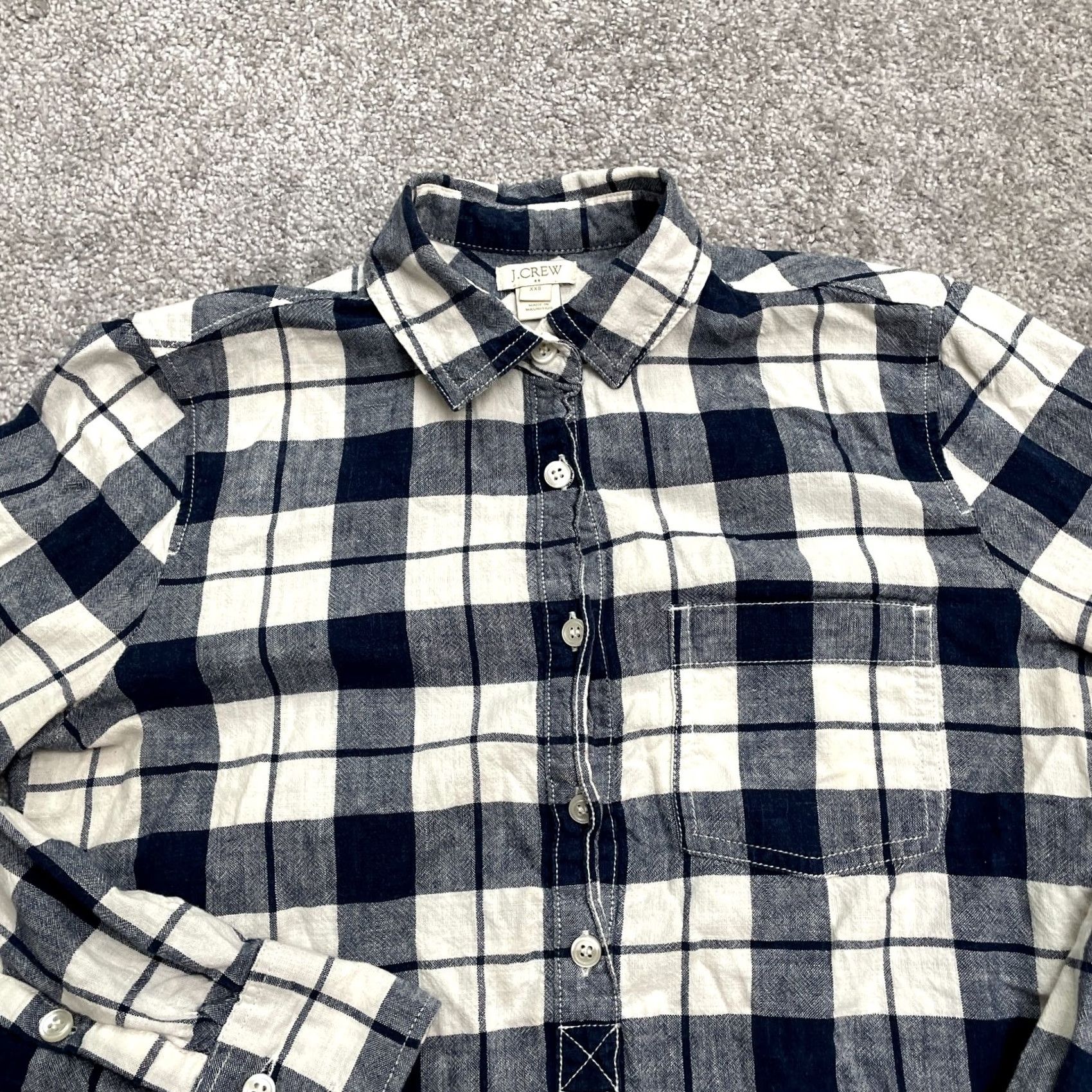 J.Crew J.CREW Shirt Women XXS Blue White Plaid Long Sleeve Cotton Casual Button Up Regular Fit Size XXS / US 00 / IT 34 - 3 Thumbnail