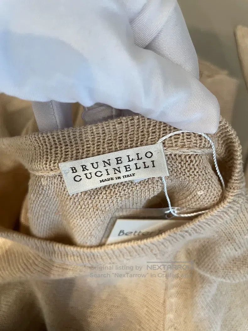 Brunello Cucinelli Brunello Cucinelli Khaki Linen Sequin Sweater Size S / US 4 / IT 40 - 3 Thumbnail