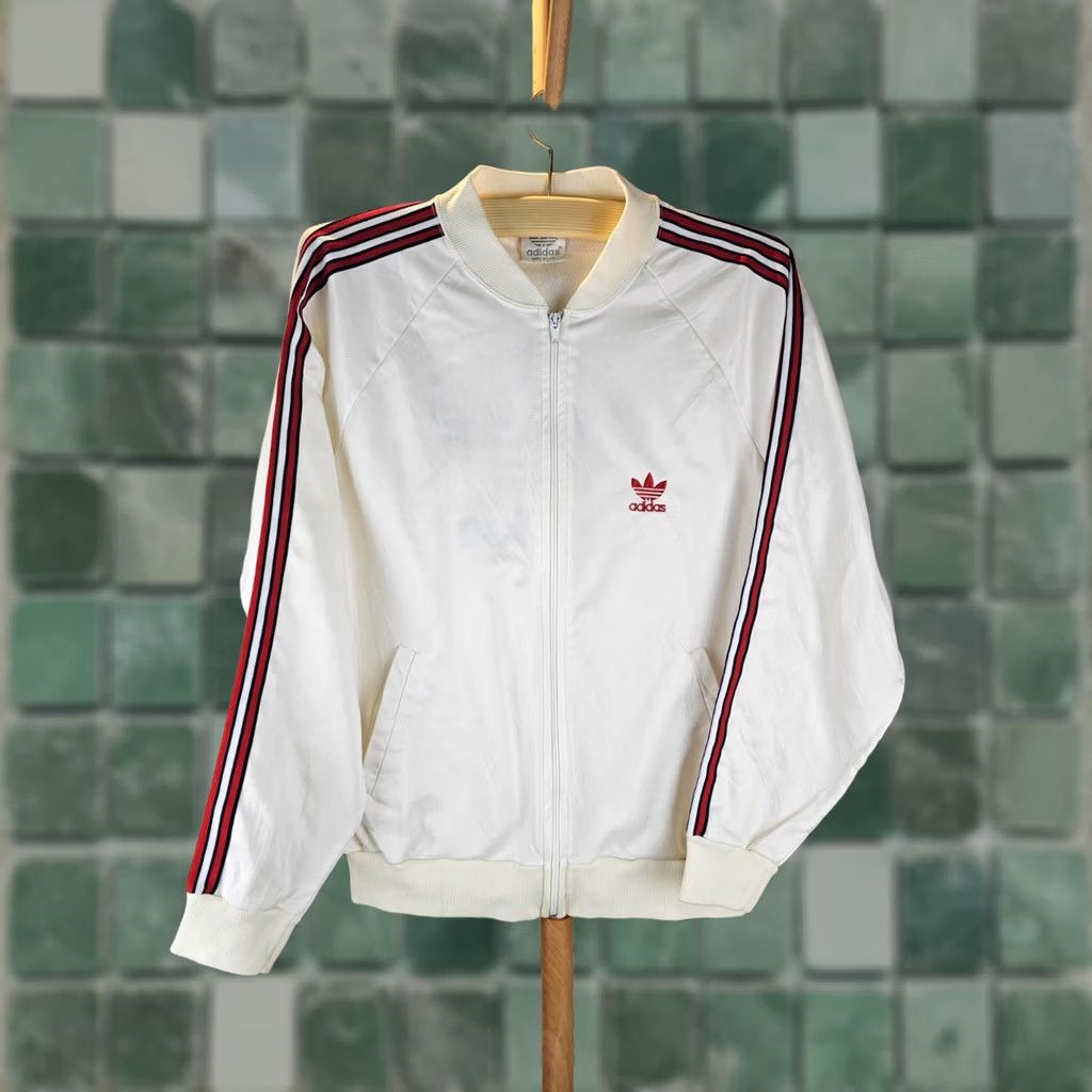 Adidas VINTAGE Adidas Trefoil Old School Hip Hop Track Top Jacket SZ LARGE Men Shirt Track Jacket 80s White Mens Size US L / EU 52-54 / 3 - 1 Thumbnail