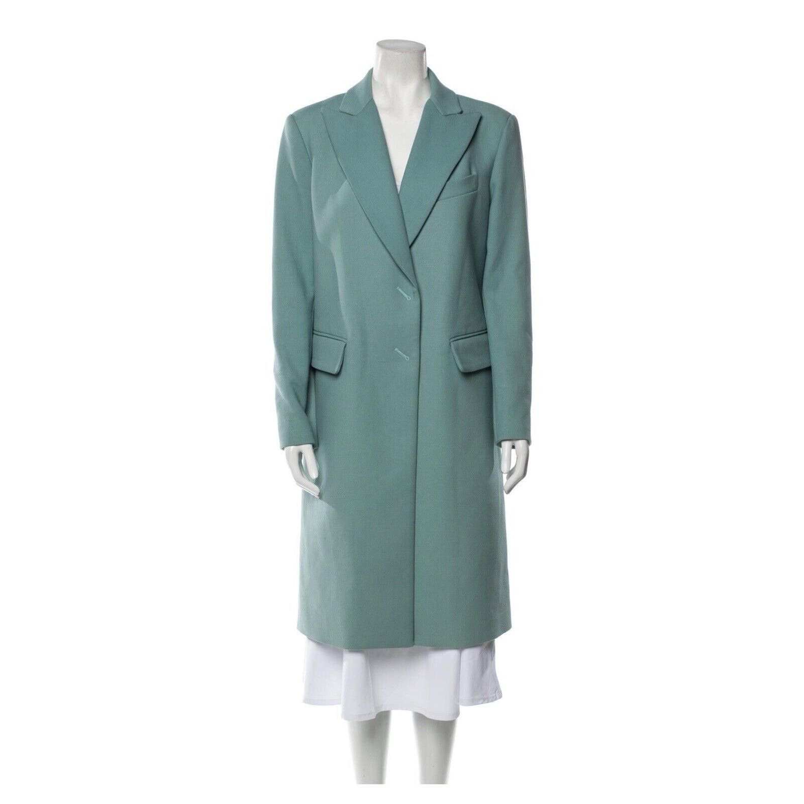 image of Smythe Blue Teal Cotton Long Coat Peacoat Classic Collared 6, Women's (Size Medium)