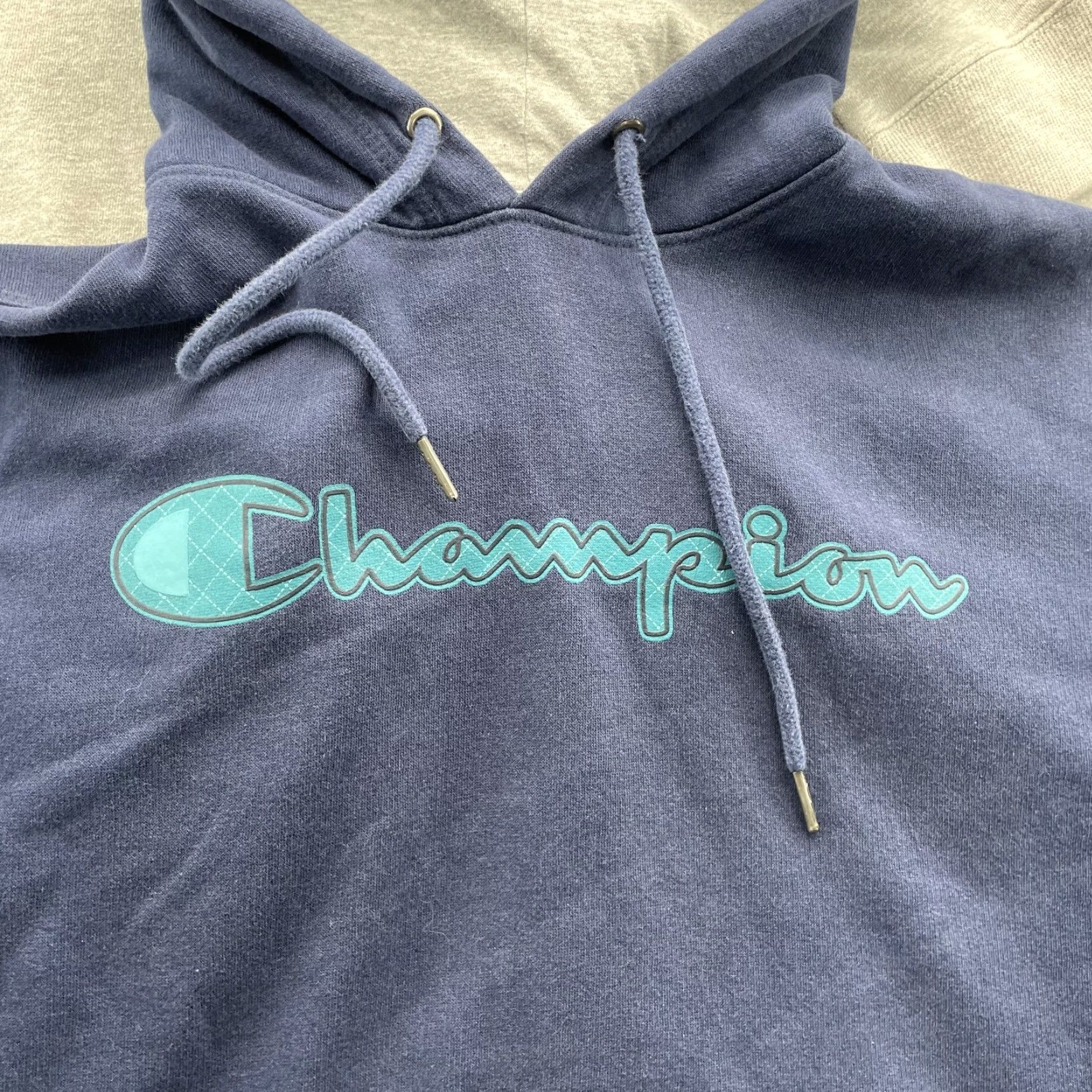 Champion Champion Hoodie Mens Small Gray Blue Sportswear Streetwear Gym 90s Theme Pockets Graphic Print Fleece Mock Neck Pullover Winter Seasonal Casual Size US S / EU 44-46 / 1 - 5 Thumbnail