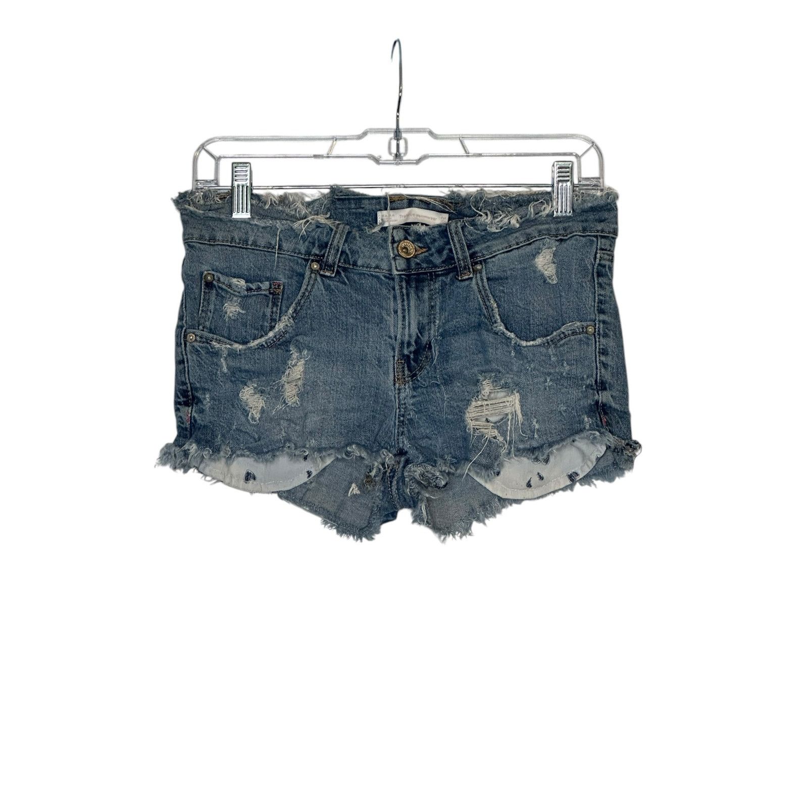 Zara ZARA Trafaluc Denimwear Fringe Distressed Shorts Size 4 Size 27" / US 4 / IT 40 - 9 Thumbnail