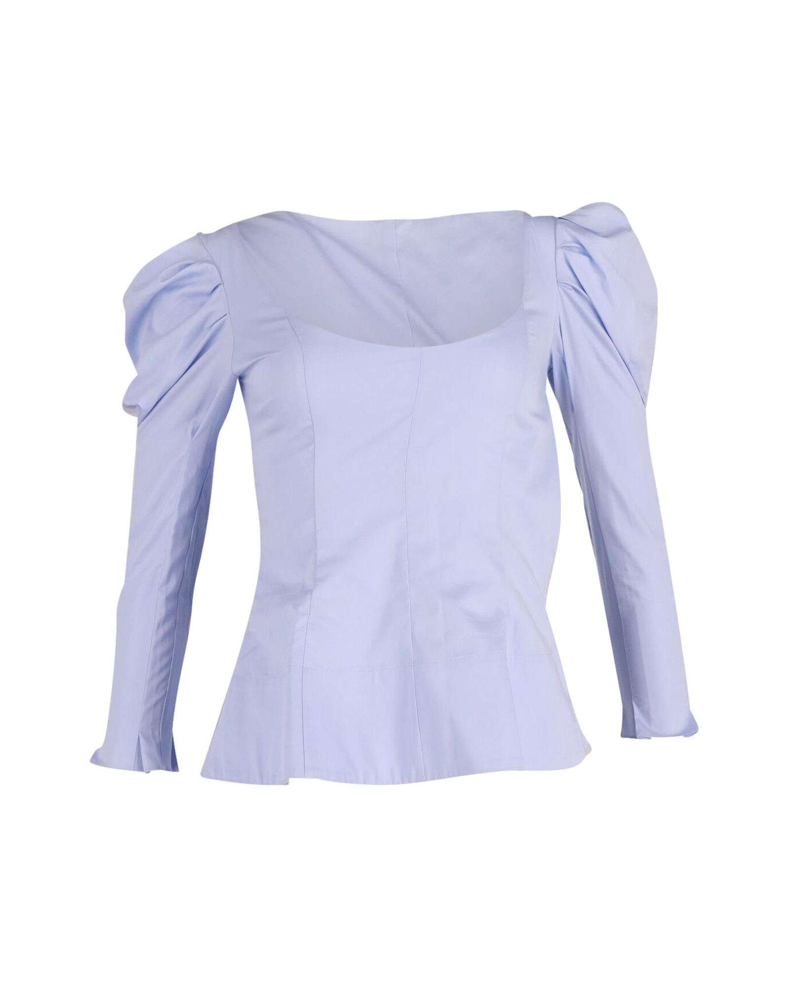 image of Blue Puffed Sleeve Peplum Top In Cotton By Khaite, Women's (Size Small)