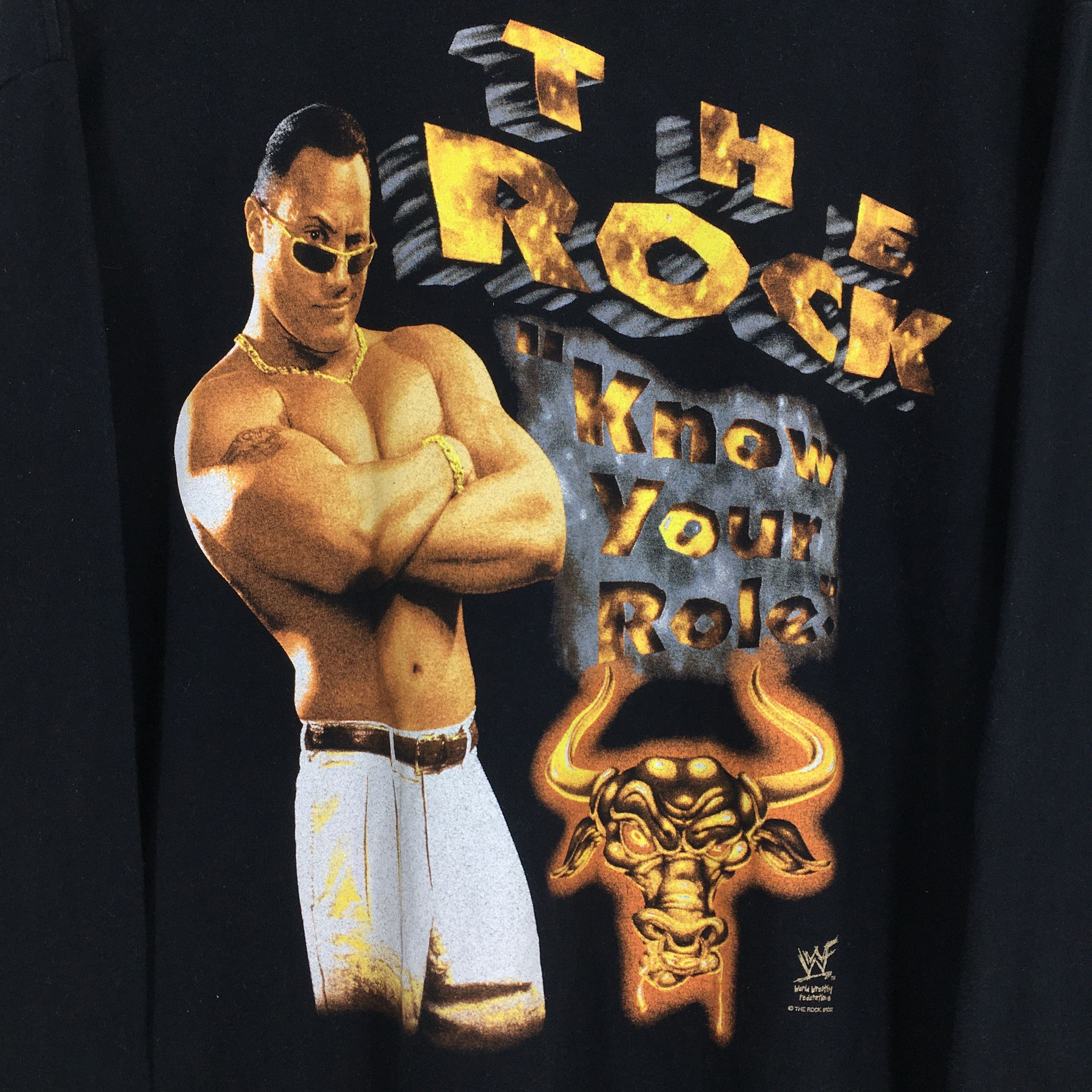 Vintage × WWE × WWF Vintage 90's WWE The Rock Dwayne Black T Shirt Medium Size US M / EU 48-50 / 2 - 6 Thumbnail