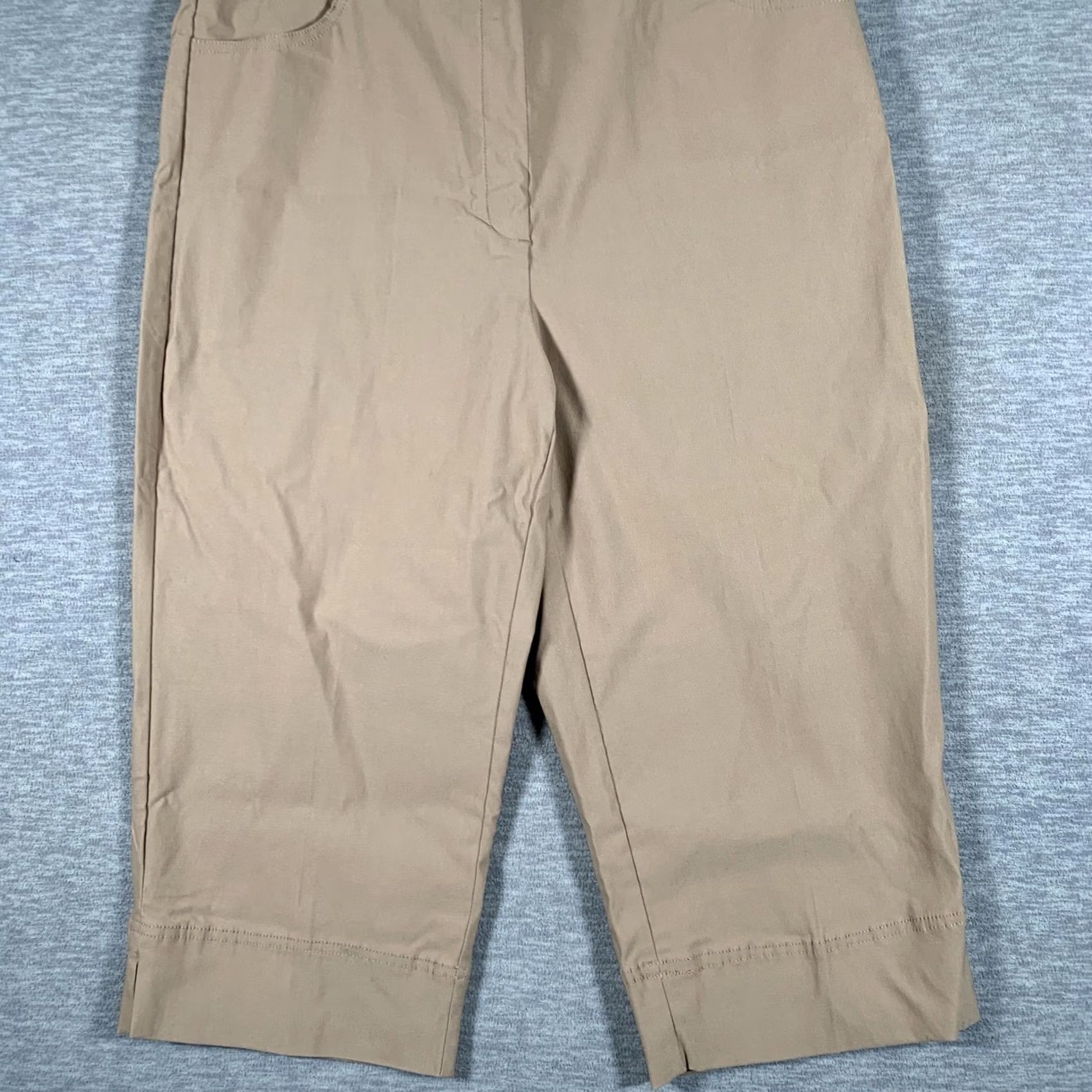 Vintage Alfred Dunner Capri Pants Womens 12 Beige Stretch Pull On Slimming Modern Fit - Casual, 21in Inseam, Solid Tan Beige, Rayon Nylon Spandex Size 34" / US 12 / IT 48 - 3 Thumbnail