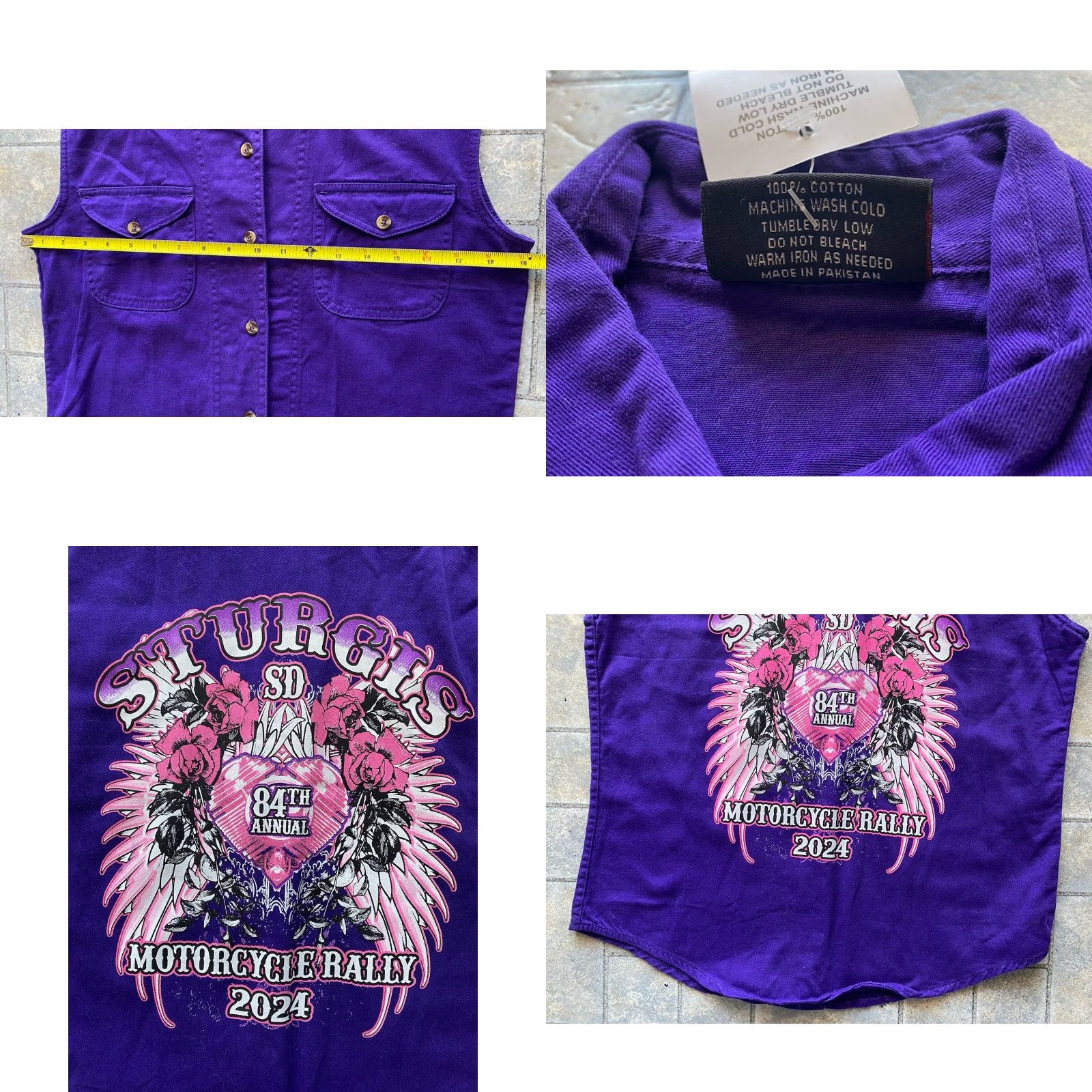 Vintage NWT Biker's Edge WOMENS MEDIUM Vest Button Up Snap Collar Purple/Pink Sturgis 2024 South Dakota Rally Rose Floral Canvas Cotton Size M / US 6-8 / IT 42-44 - 8 Thumbnail