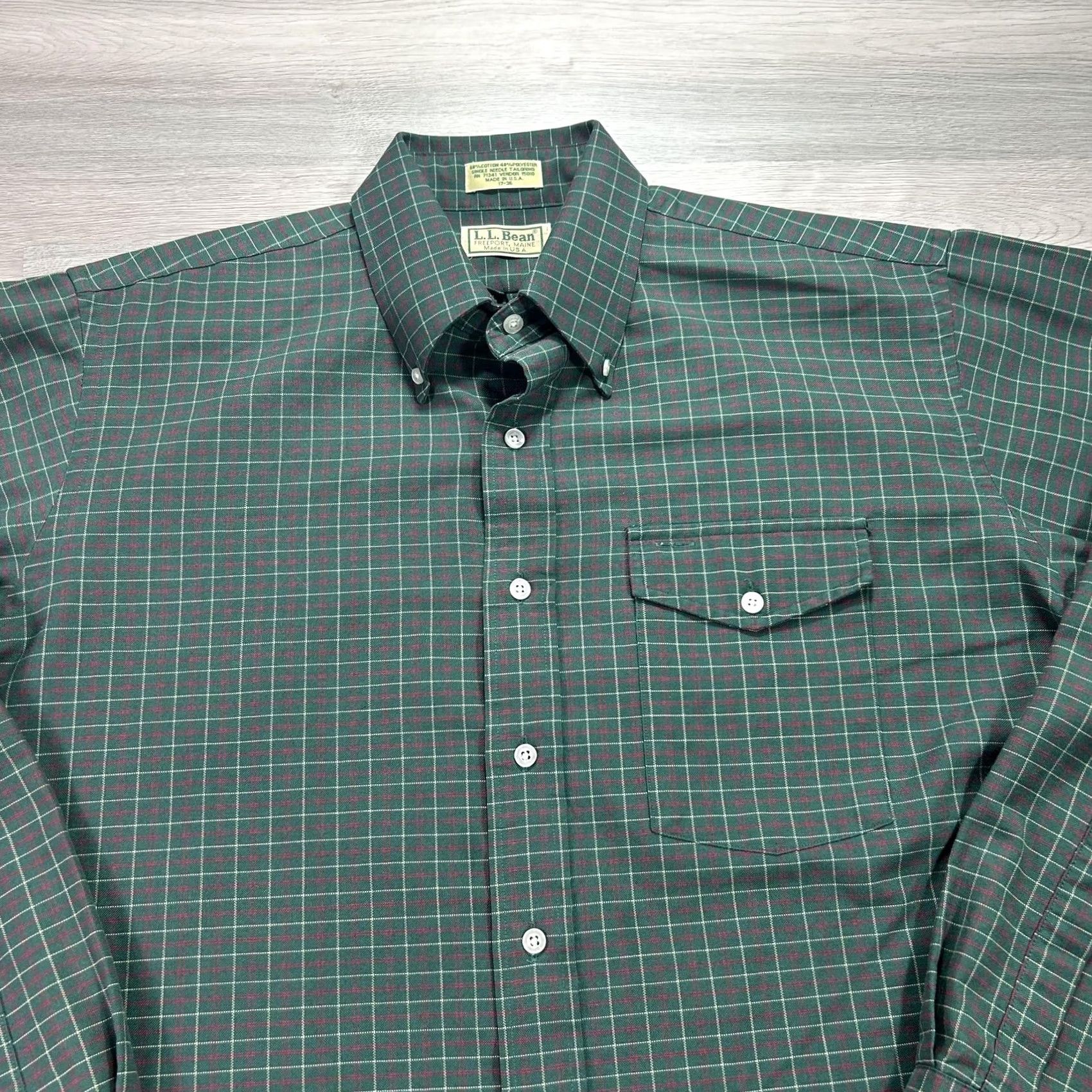 Vintage VINTAGE L.L. Bean Shirt Mens XL Green Plaid Long Sleeve Button Up Made In USA Size US XL / EU 56 / 4 - 3 Thumbnail